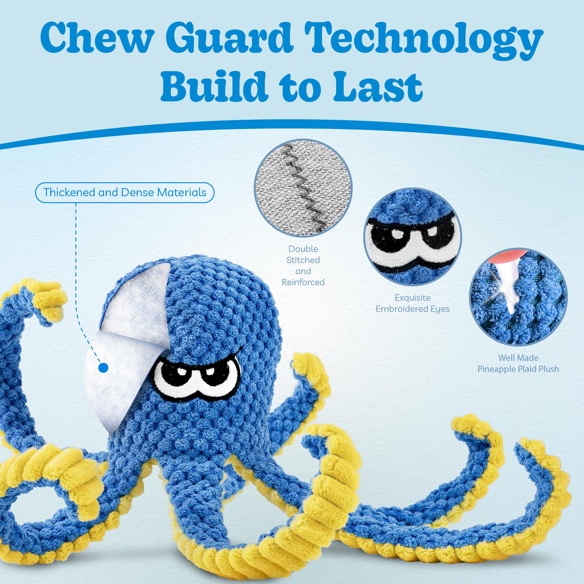 Interactive Dog Toys Octopus, 4 Pack Squeaky Hide And Seek Large Dog Toys to Keep Them Busy, Tough Plush Chew Toy, Tug of War Do
