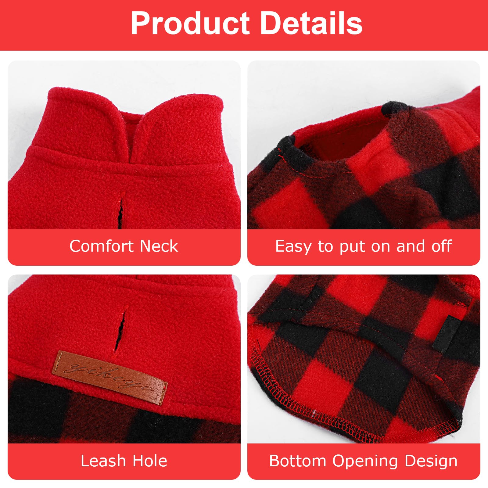 Red Plaid Print Fleece Vest Dog Sweater Winter Pet Clothes for Small Dogs Boy Girl Warm Pullover Puppy Sweater Soft Stretchy Pet