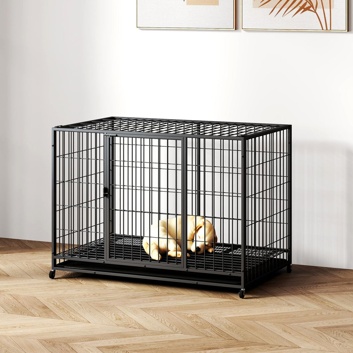 Hiwokk 48/42/38 Inch Dog Crates For Meidum Small Dogs Folding Metal Wire Cages Dog Kennels Pet Cage With Double-Door,Removable T