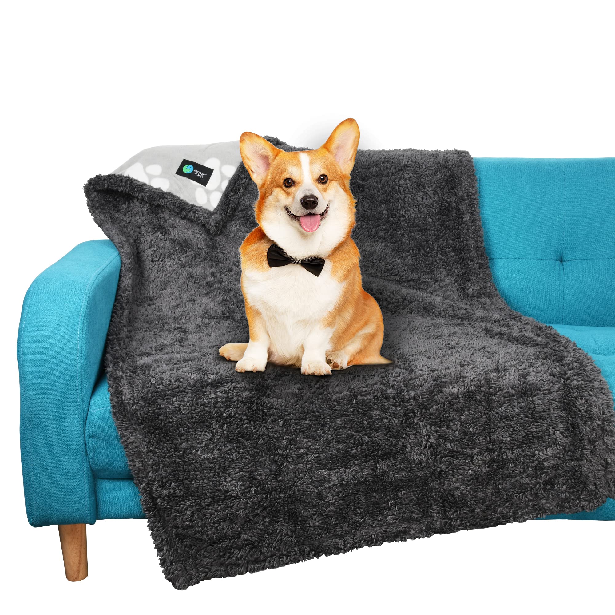 Catalonia Classic Waterproof Dog Blanket, Fleece Sherpa Puppy Blanket, Paw Print Blanket for Small Dogs Cats, Reversible Throw f