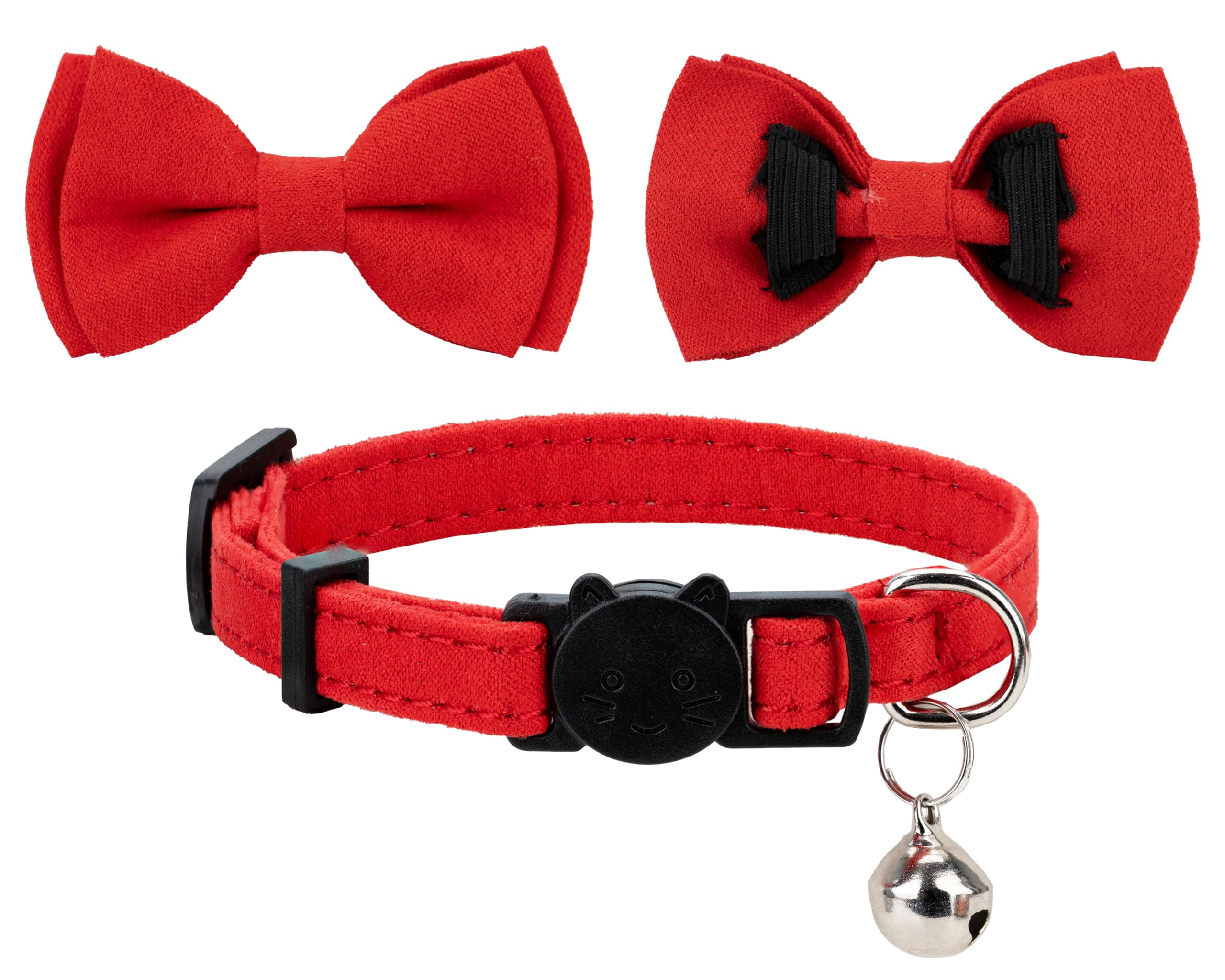 Gyapet Collar For Cats Pets Breakaway With Bell Bowtie Floral Bow Detachable Adjustable Safety Puppy 2Pcs Plaid & Solid-Red