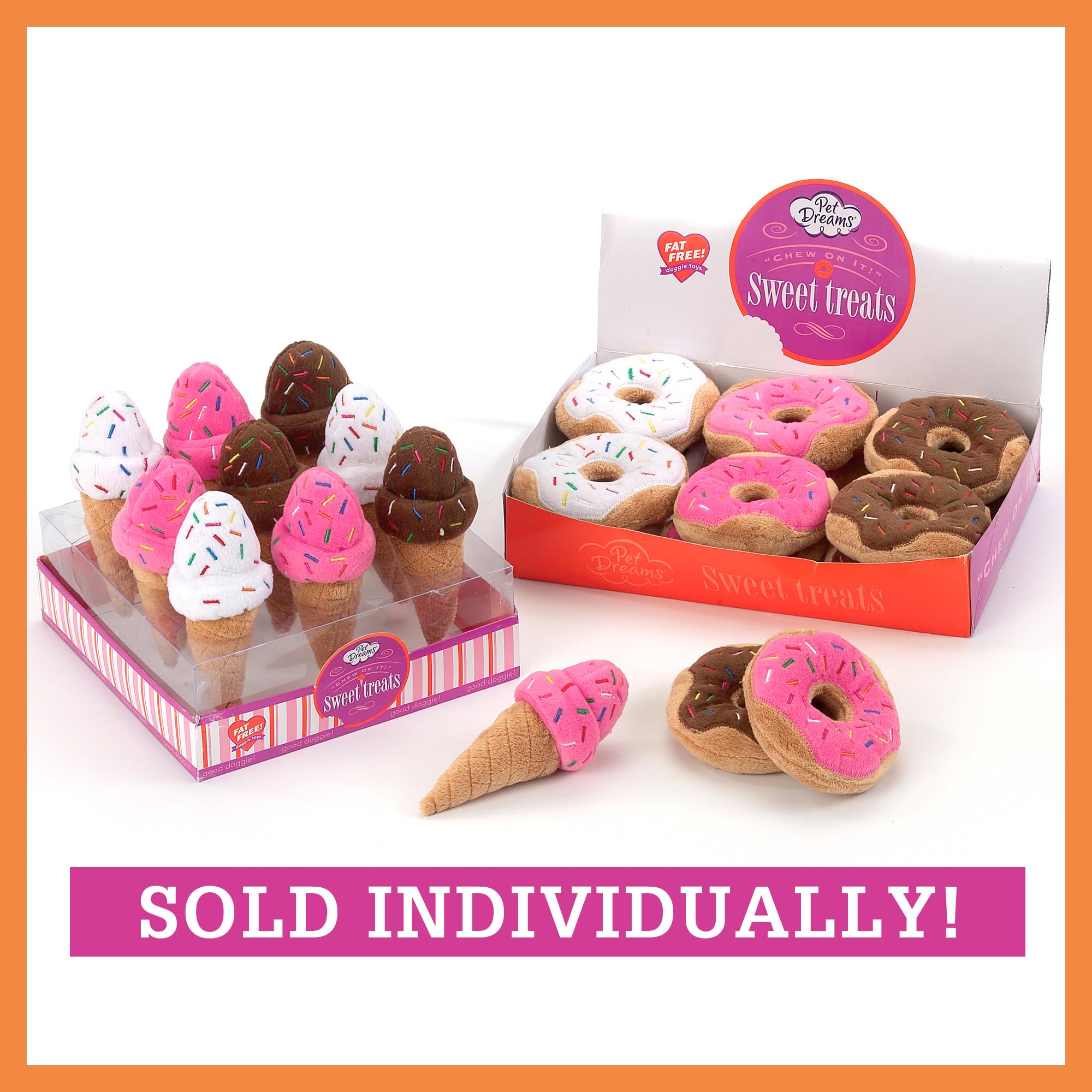 Pet Dreams Sweet Treats Dog Toys - Plush Donut with Squeakers - Soft & Durable for Fetch & Play (Vanilla)