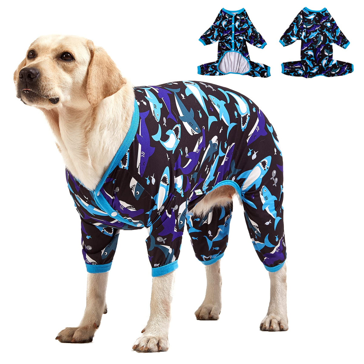 Lovinpet Dog Pjs Large Breed - Pet Anxiety Relief, Anti-Shedding Dog Pajamas, Lightweight Stretchy Fabric, Whale Hello There White Print, Large Dog Pjs, Pitbull Clothes All Season/Medium