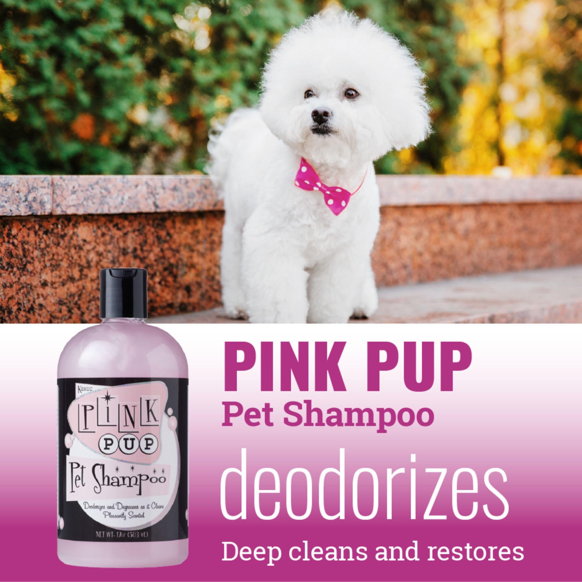 Kenic Pink Pup Odor Deodorizing Dog Shampoo - Sweet Watermelon Scent, Stain-Fighting Clean with Vitamins A, D & E, Detergent-Fre