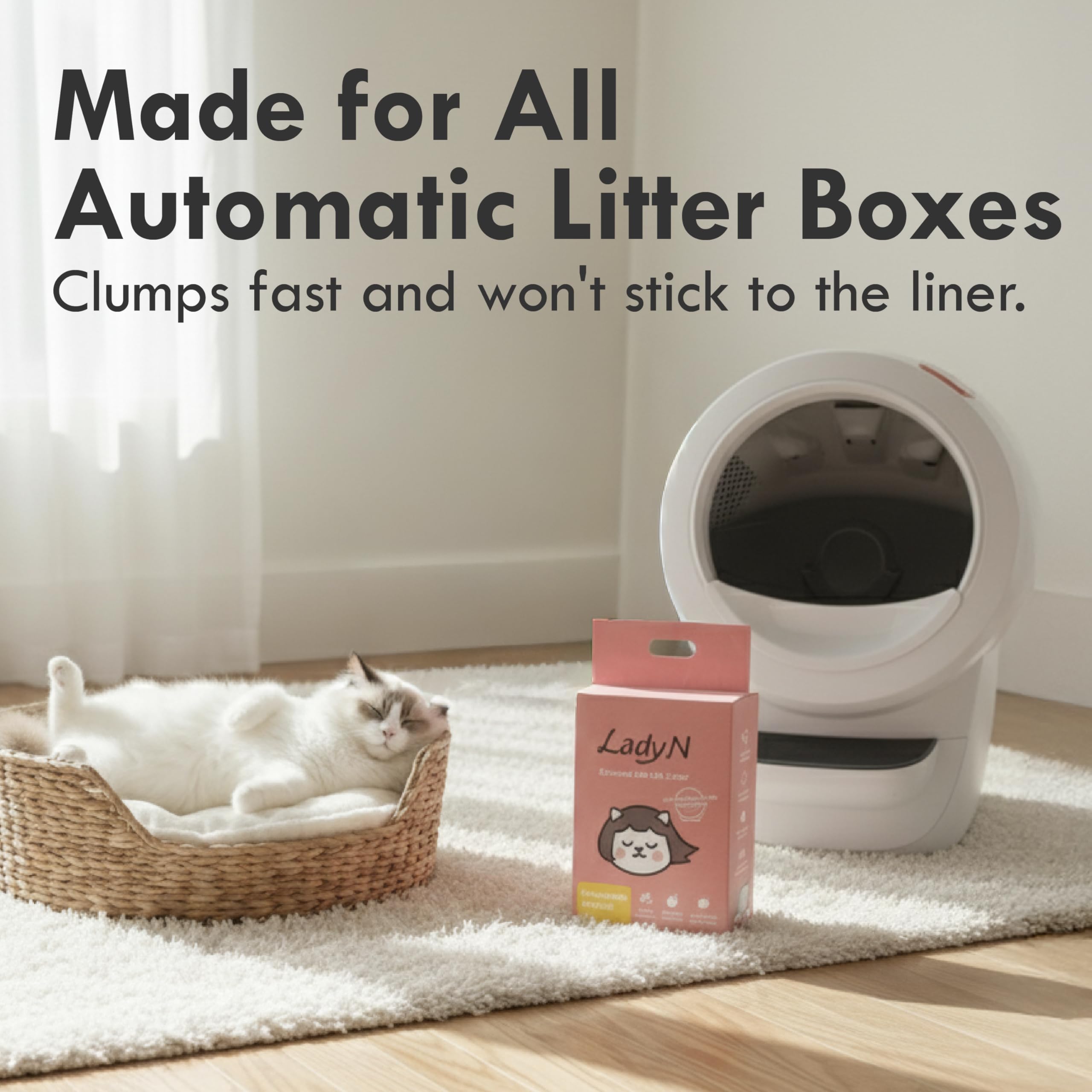 Lady N Granular Tofu Cat Litter Mini-Pellet Compatible with Automatic Self Cleaning Cat Litter Box, Strong Clumping Ultra Absorb
