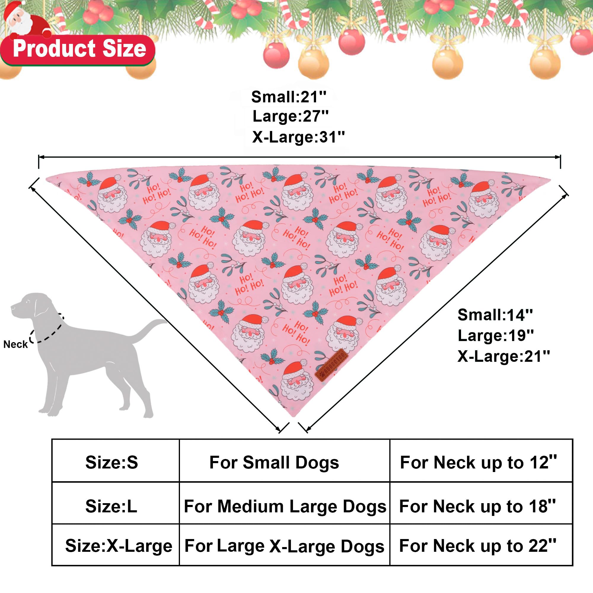 ADOGGYGO Pink Christmas Dog Bandana, Santa Xmas Tree Dog Scarf, Adjustable Fit Pink Pet Christmas Bandanas for Small Dogs Puppie