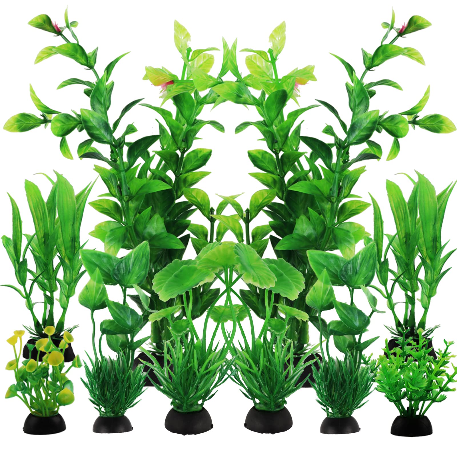 Pietypet Fish Tank Accessories Green Plants, 10Pcs Green Fish Tank Decorations, Aquarium Decor Plastic Plants