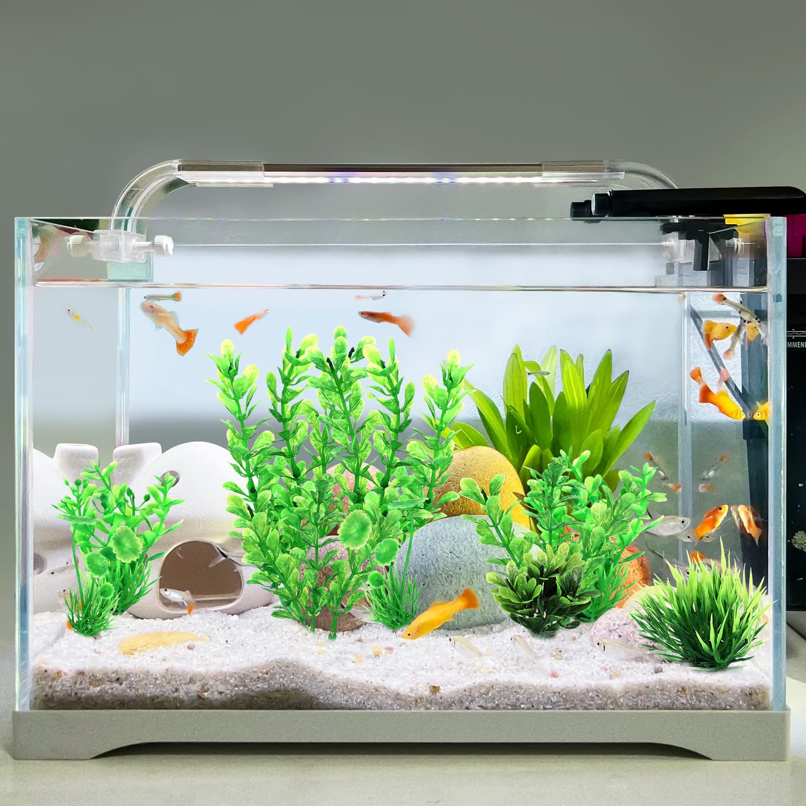 Aquaneat Artificial Fish Tank Plants, Plastic Aquarium Decorations, Green Accessories, 10Pcs