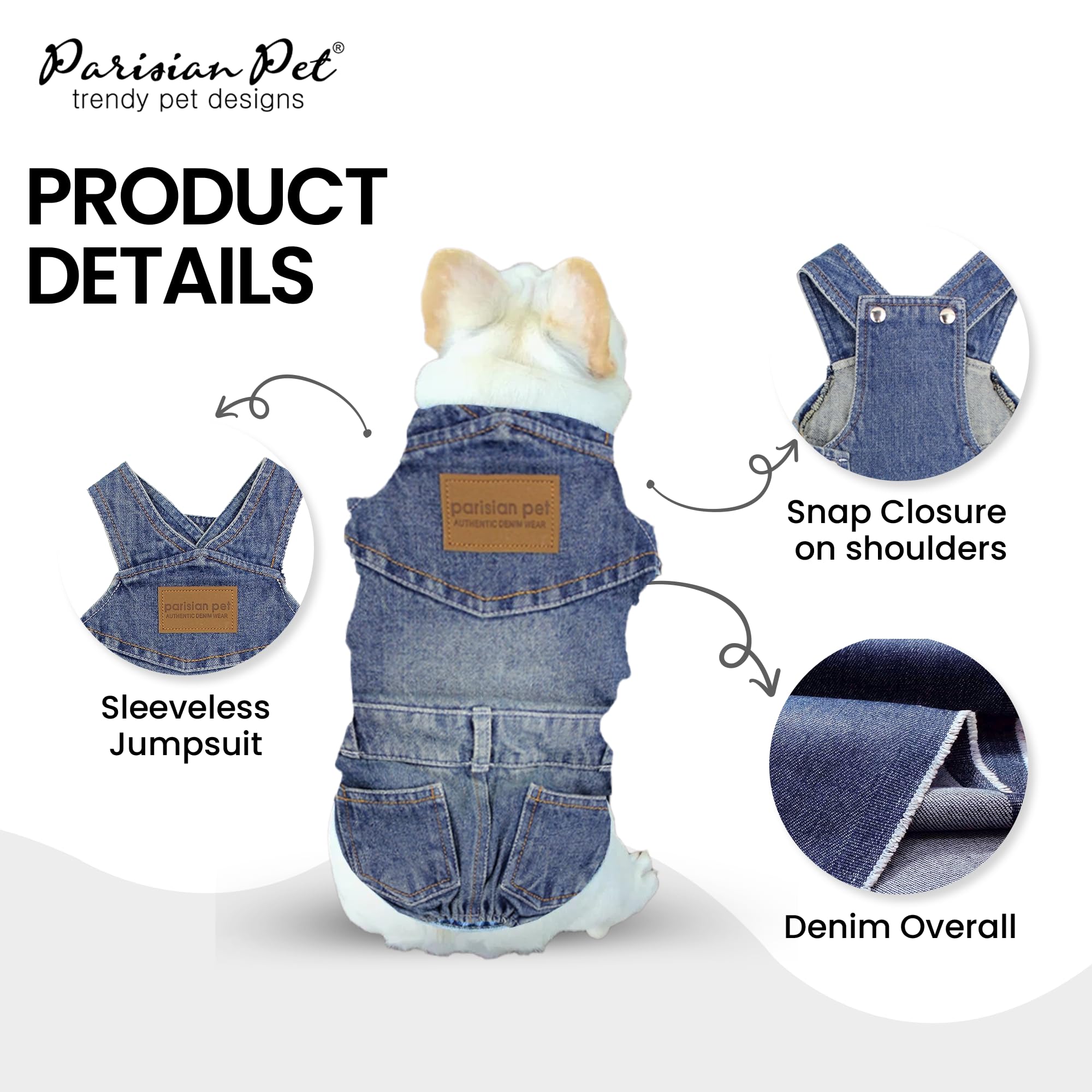 Parisian Pet Denim Overall - Blue Dog Jeans Outfit - Breathable Puppy Jumpsuit Costumes - Machine Washable Overall For Dogs - Do