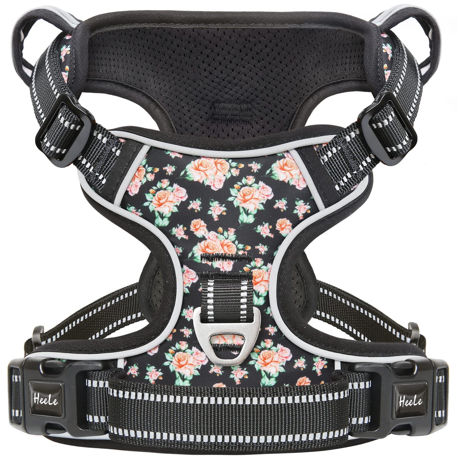 HEELE Dog Harness, No Pull Adjustable Padded Reflective Harness for Small Medium Large Dogs with Handle for Walking Training, Fl
