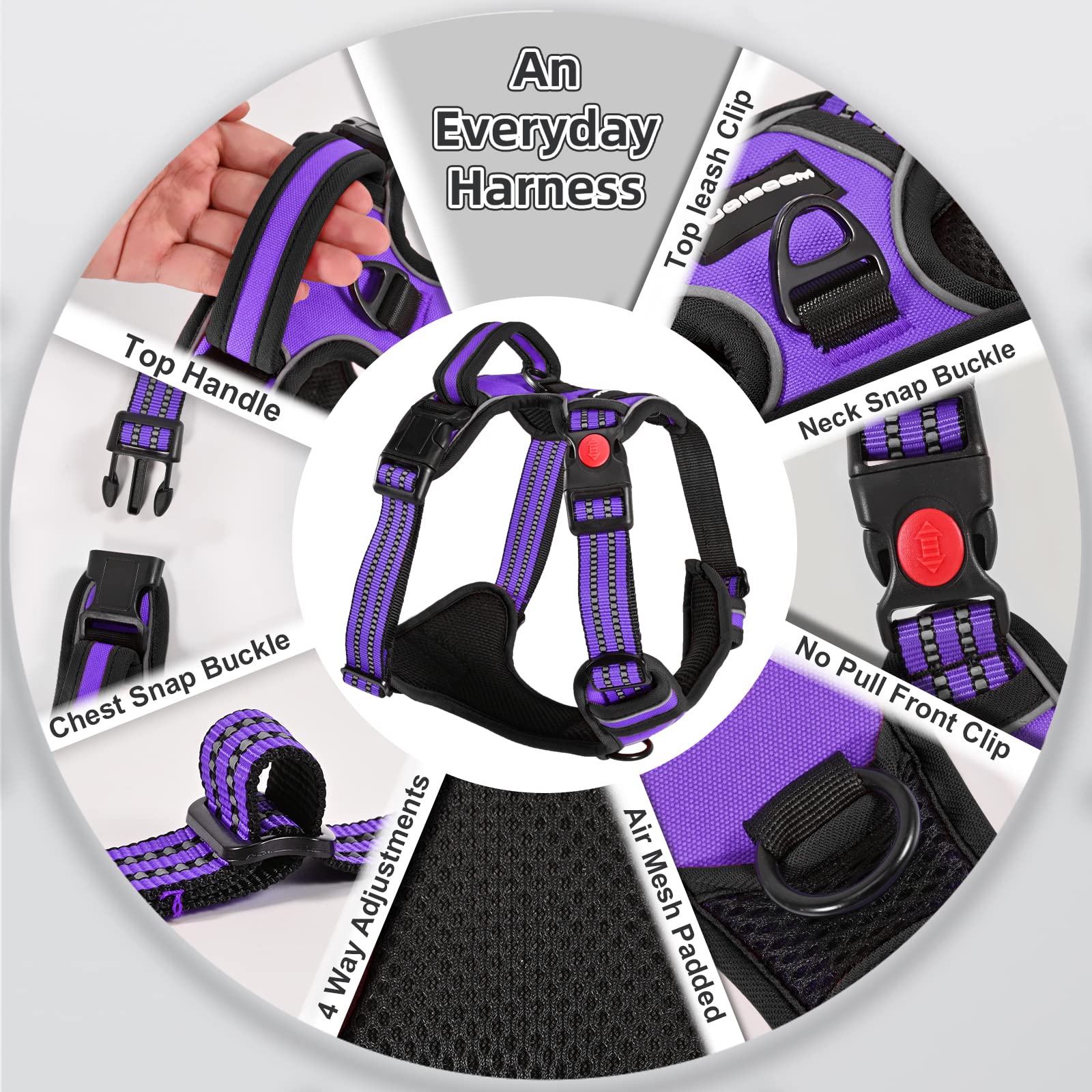 Juqiboom No Pull Dog Harness With Free Heavy Duty 5Ft Leash, Adjustable Soft Padded Dog Vest, Reflective No-Choke Oxford Vest Fo