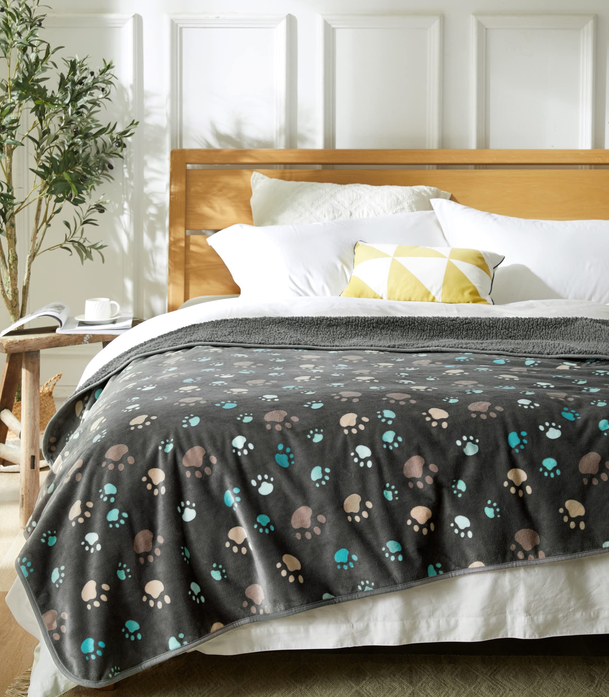 Allisandro Waterproof Blanket 55 X 39 Inches For Couch, Chairs, Car, Bed, Machine Washable Triple Layer Waterproof Furniture Protector With Cute Paw Print For Small Medium Large Dogs Cats