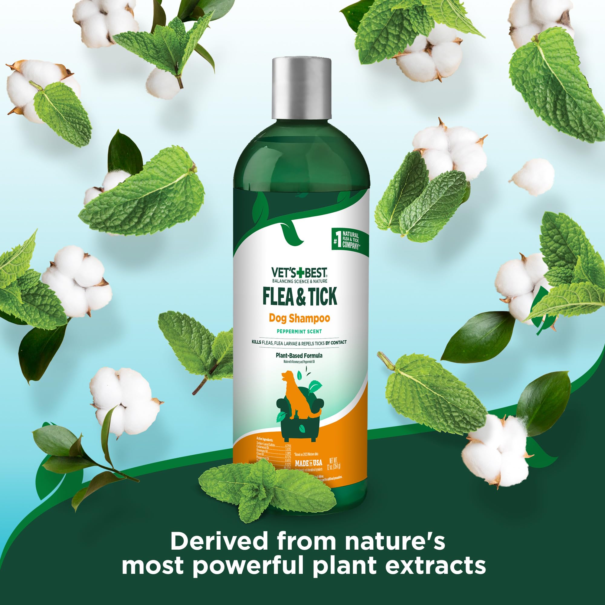 Vets Best Flea & Tick Advanced Strength Dog Shampoo - Dog Flea and Tick Treatment - Plant-Based Formula - Certified Natural Oils