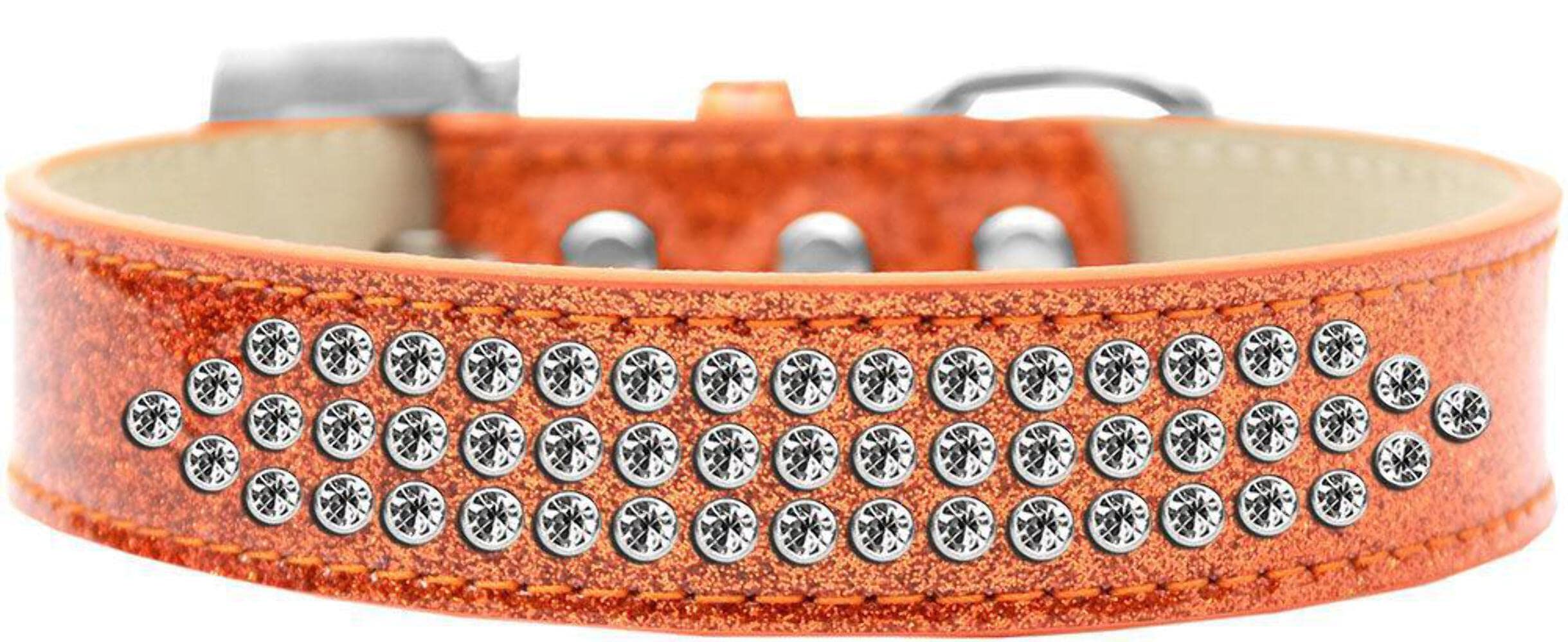Mirage Pet Products Three Row Clear Crystal Ice Cream Dog Collar, Size 12, Silver