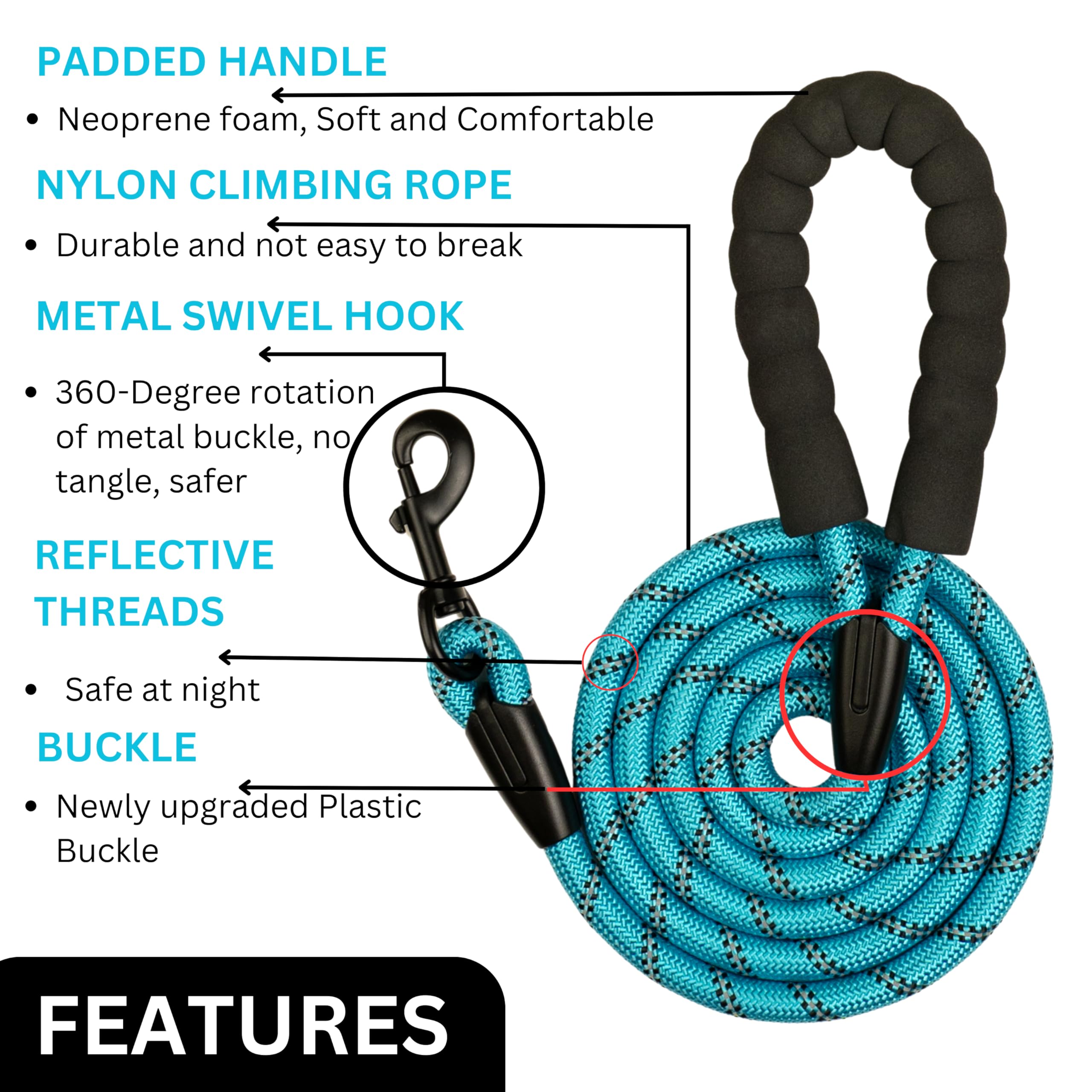 Glorypet 2 Pack 6 Ft Heavy Duty Dog Leash With Poop Bag And Dispenser And Silicone Toothbrush, Durable, Comfortable Padded Handl