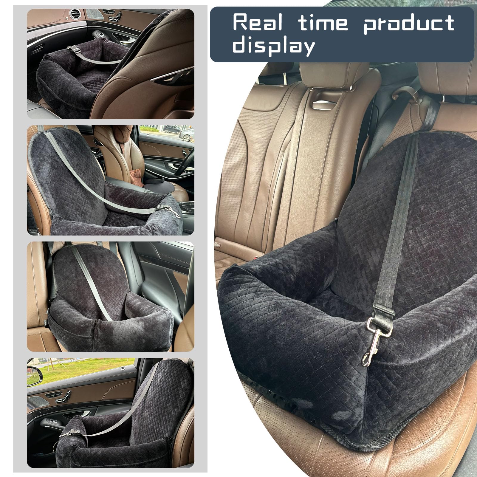 Luxury Dog Booster Seat - Safe & Comfortable Travel Bed, Disassembles for Easy Cleaning, Black, Medium