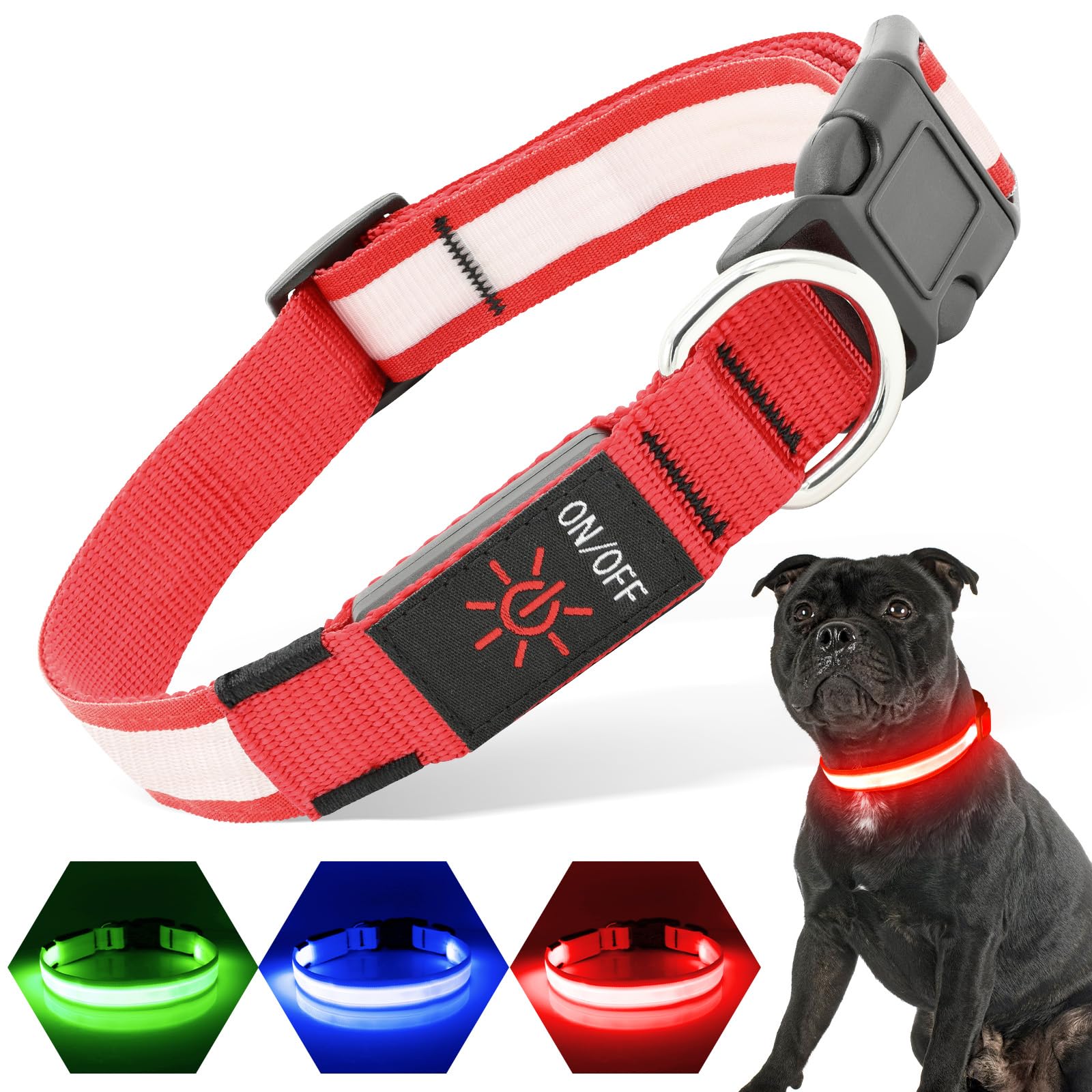 Pzrlit Led Light Up Dog Collars Micro Usb Rechargeable Waterproof, Full Adjustable Lighted Glow Dark Dog Collar Light For Night 