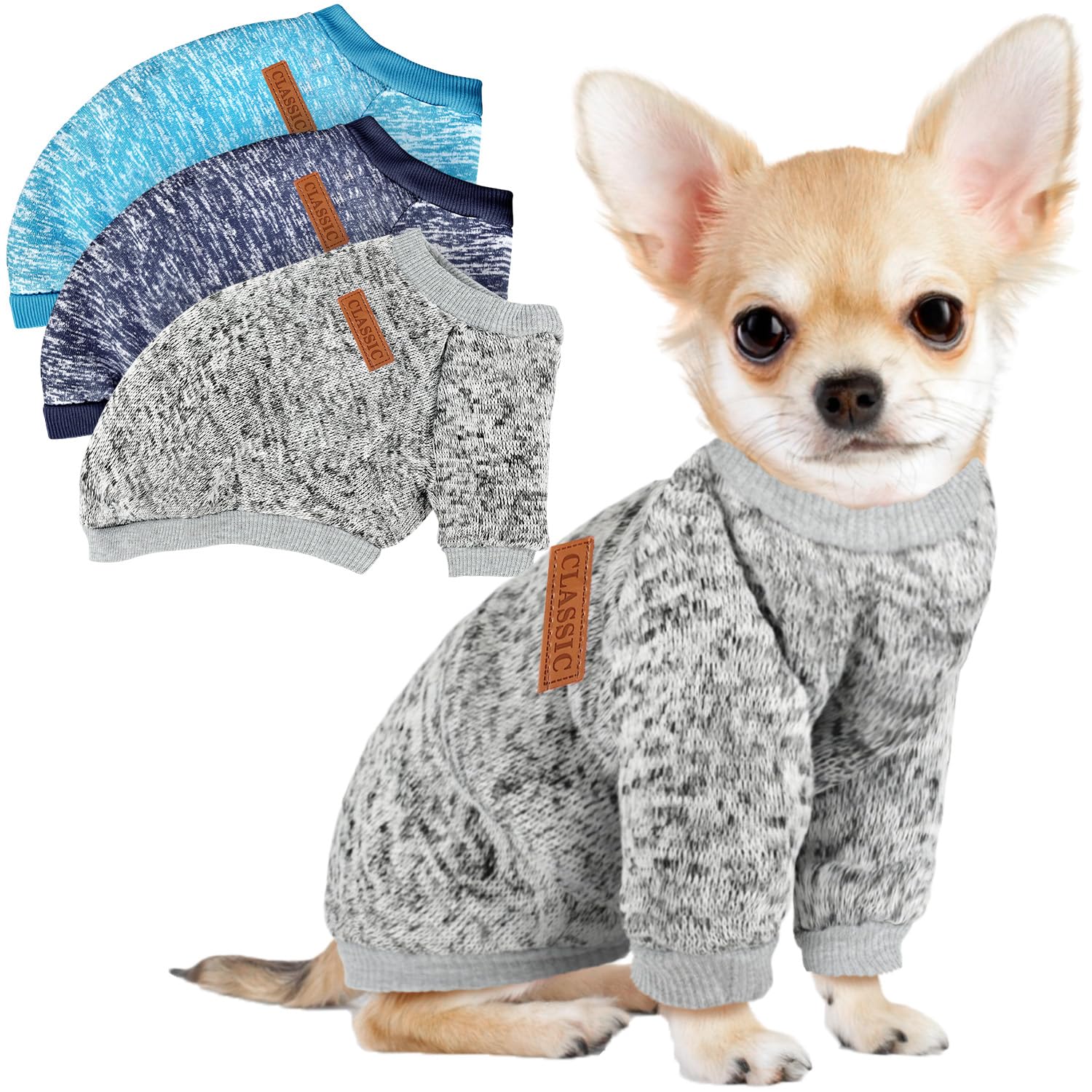 3 Pack Dog Sweaters For Small Dogs Girl Boy Winter Fleece Clothes Warm Soft Dog Sweatshirt Outfit For Dogs Cat Pet Apparel