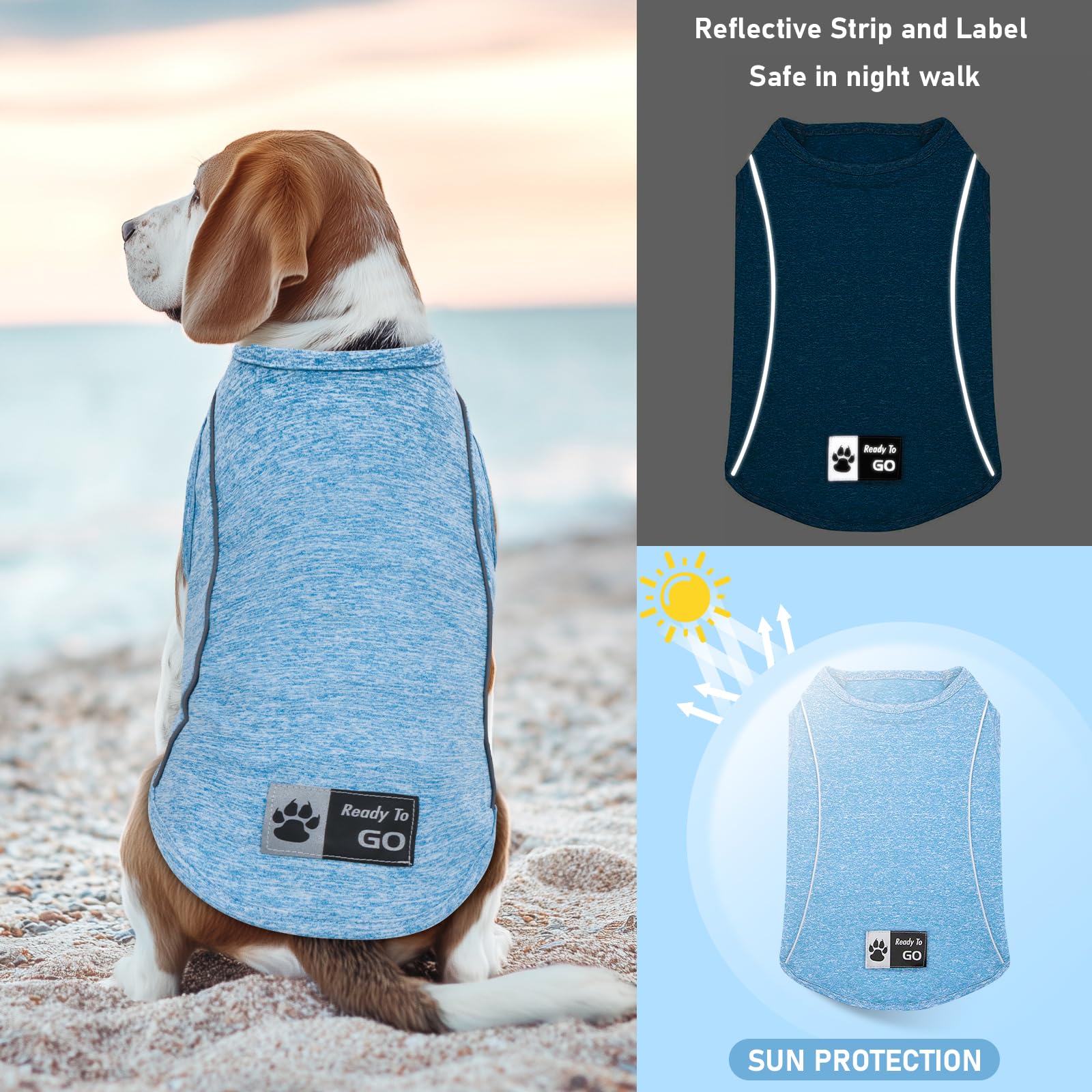 Kyeese 2Pack Dog Shirts Pet T Shirt With Reflective Stripe Quick For Athletic Tank Top Breathable Sleeveless Dog Vest Lightweigh