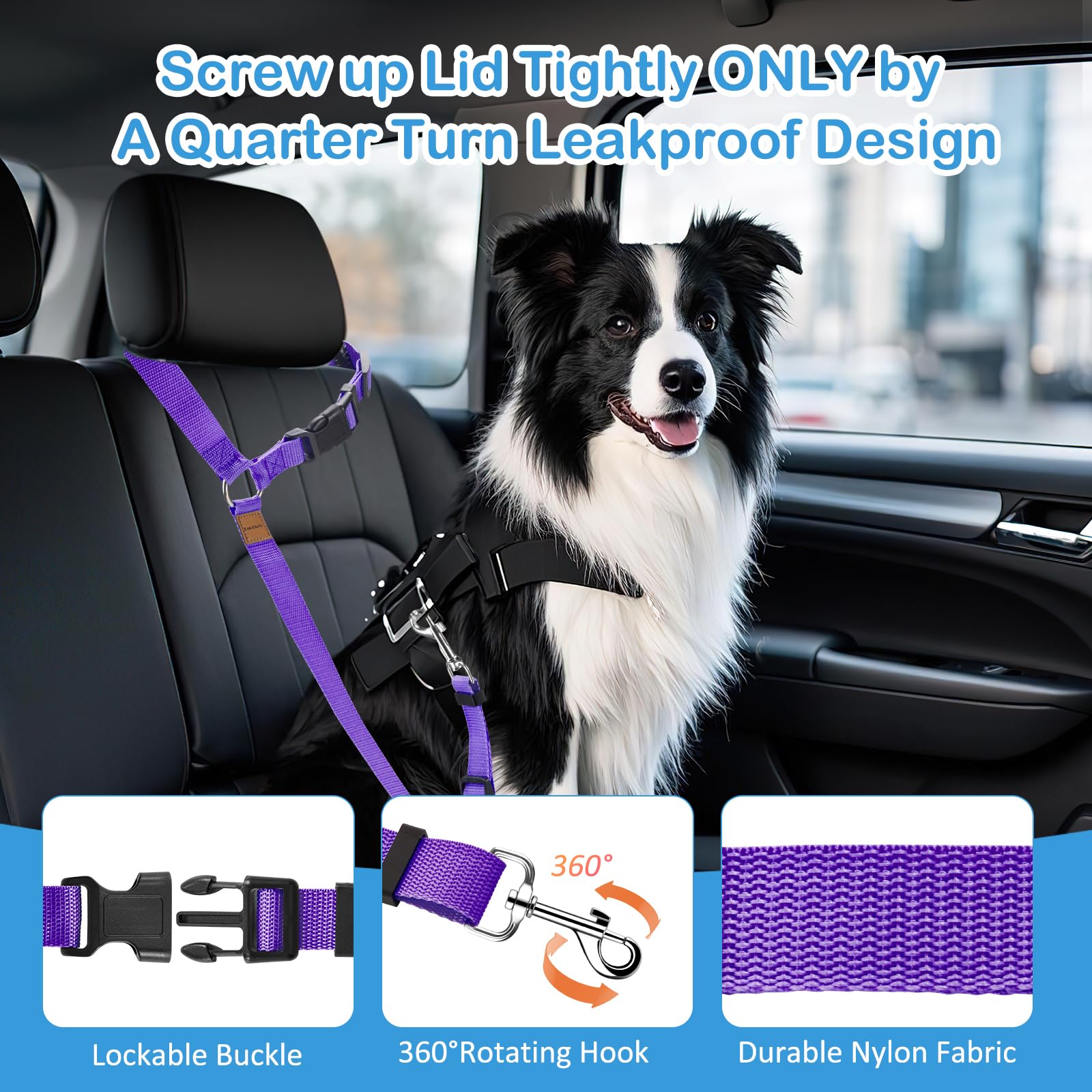 3 Pack Dog Seat Belt For Car, Car Headrest Restraint Adjustable Nylon Fabric, Dog Restraints Vehicle Seatbelts Harness (Black &