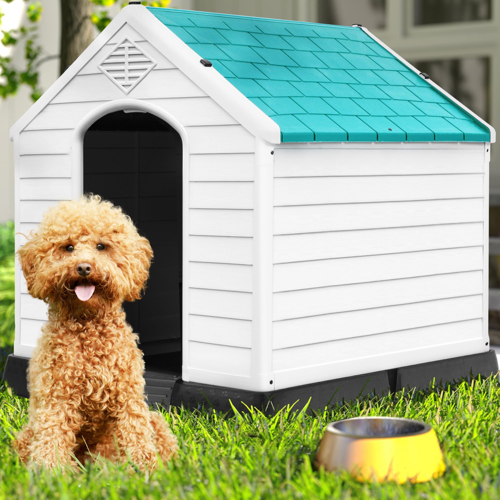 Dwvo Robust Weatherproof Dog House, Indoor & Outdoor Safe Haven For Small To Medium Dogs, Easy Assembly & Cleaning (28.5''L*26''