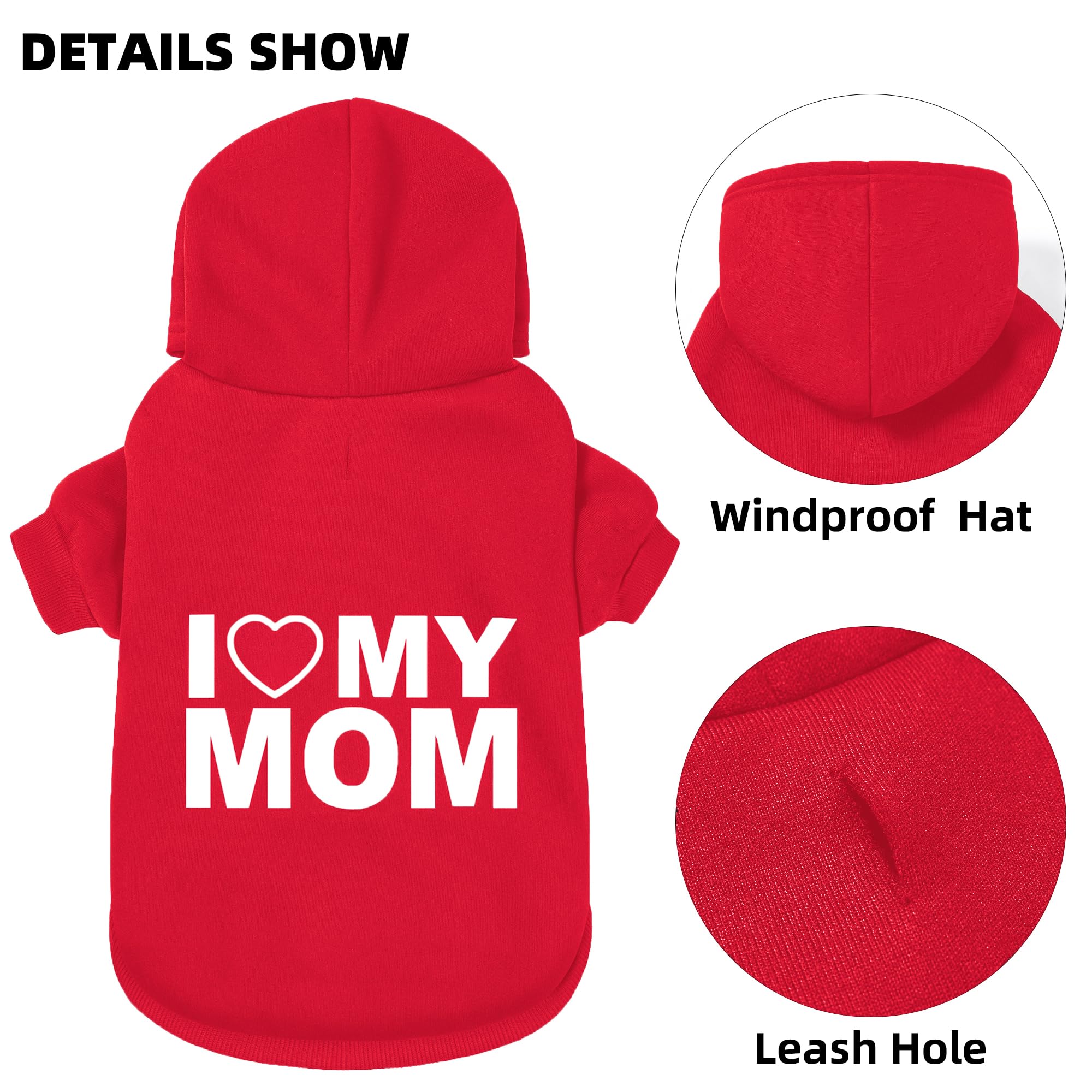 Greenjoy Dog Sweater Dog Hoodie Cold Weather Coat Hooded Sweatshirt For Puppies,Cats, Small Medium Large Dogs (Red(I Love My Mom