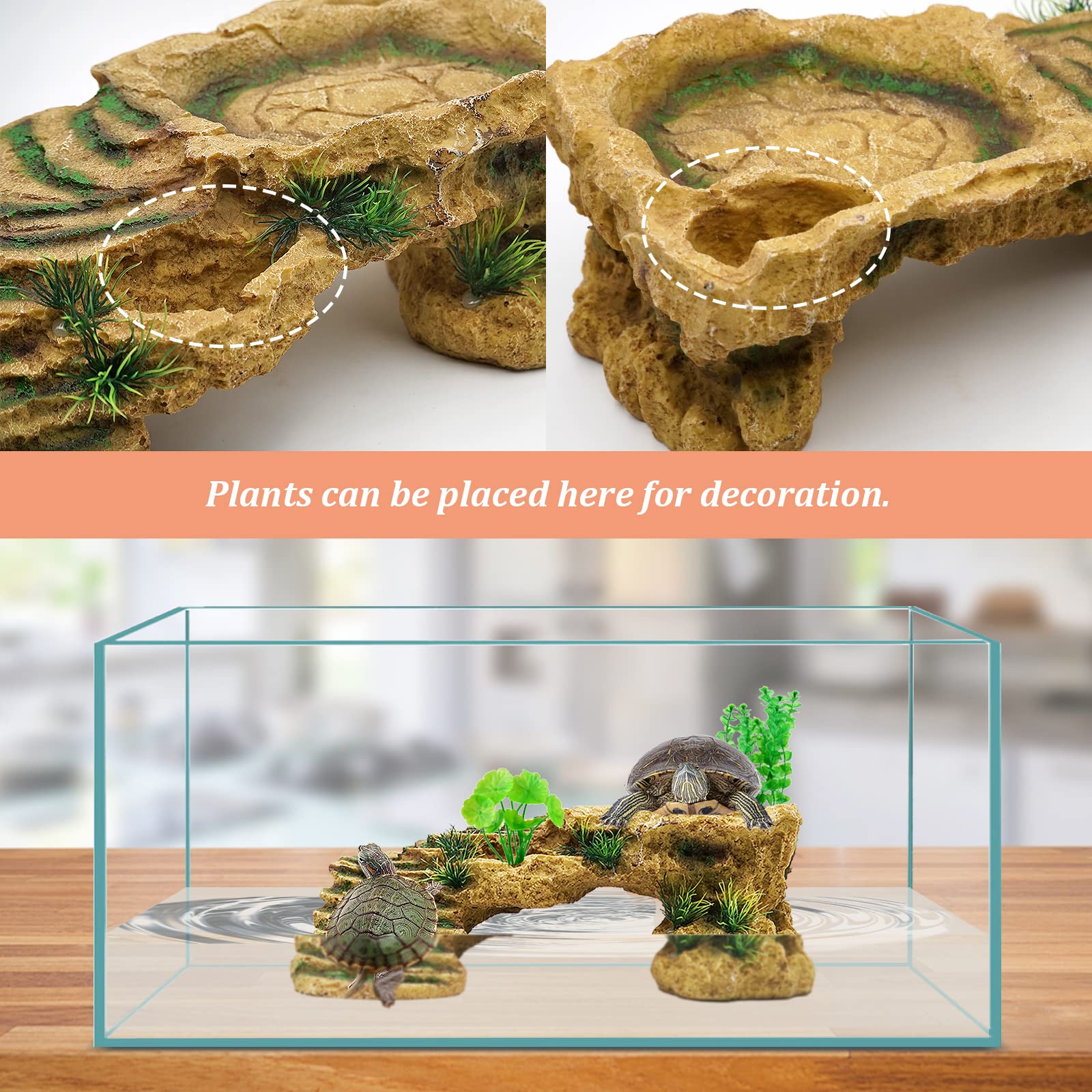 Minyulua Turtle Basking Platform Reptile Terrarium Hideout Tortoise Resin Rock Hide Cave Habitat Ornament For Bearded Dragon Fro