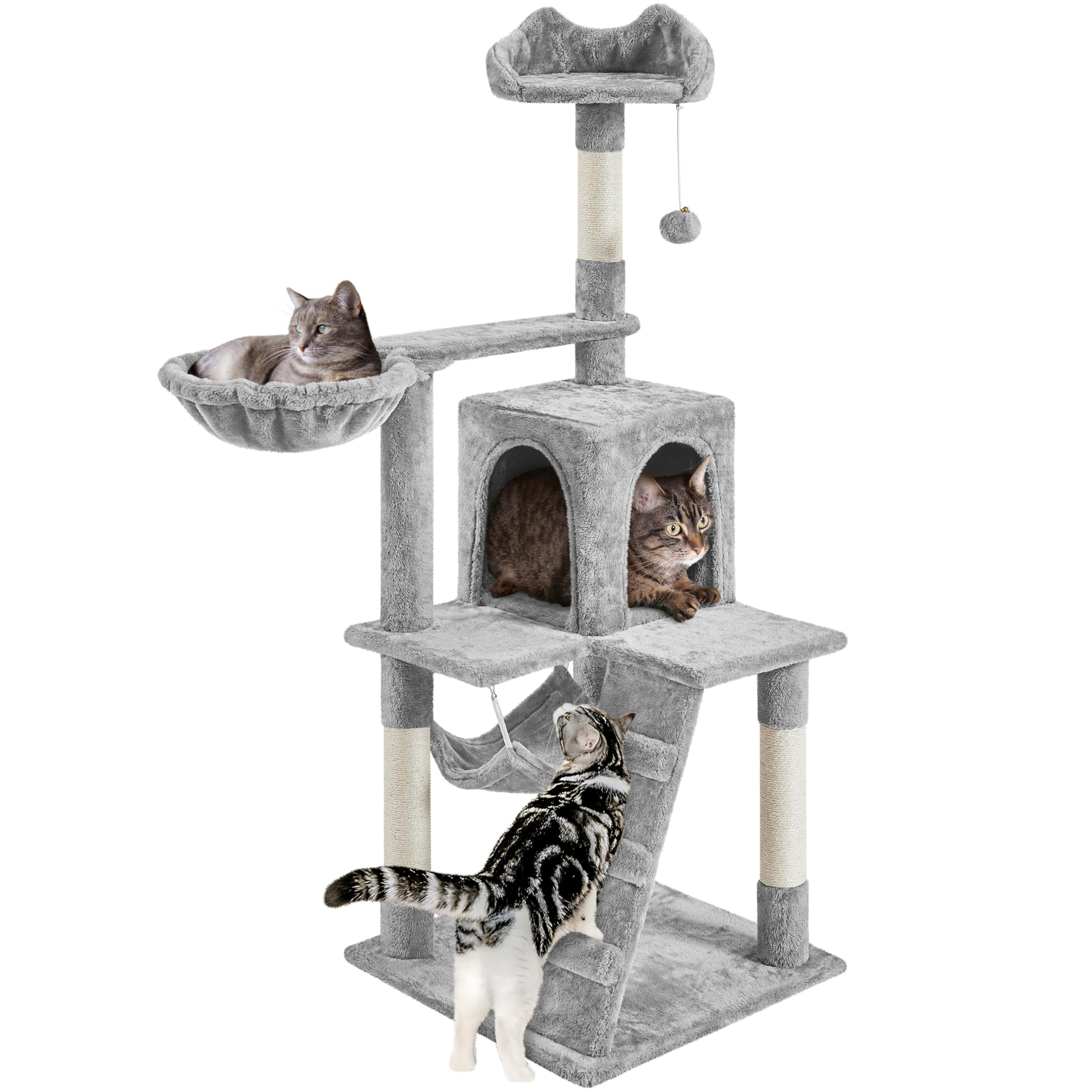 Topeakmart 51 Inch Cat Tree Tower, Multi-Level Pet House Furniture With Cat-Ear Perch, Funny Tunnel & Hammock, Scrctching Posts,