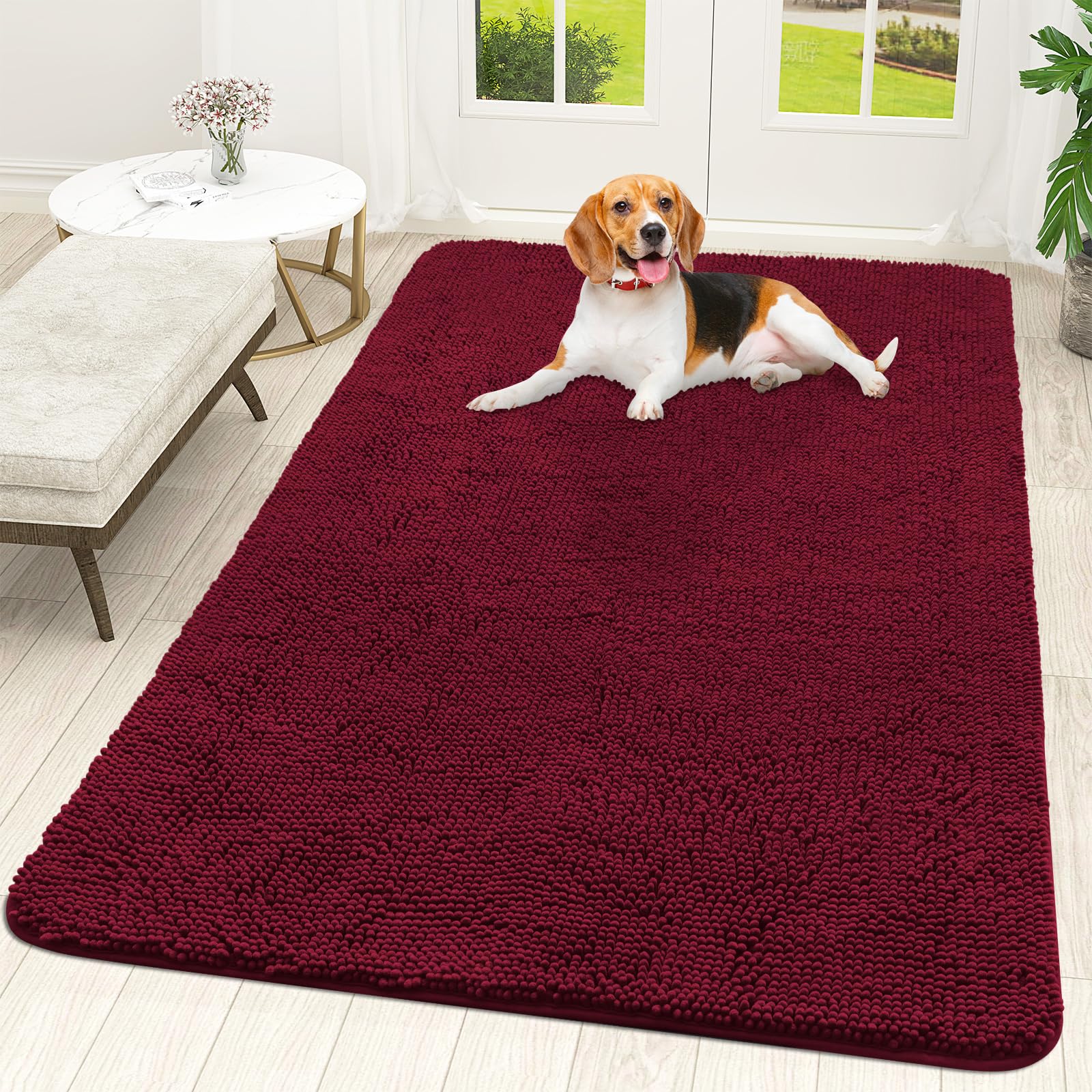 OLANLY Dog Door Mat for Muddy Paws 59x35, Absorbs Moisture and Dirt, Absorbent Non-Slip Washable Doormat, Quick Dry Chenille Mud