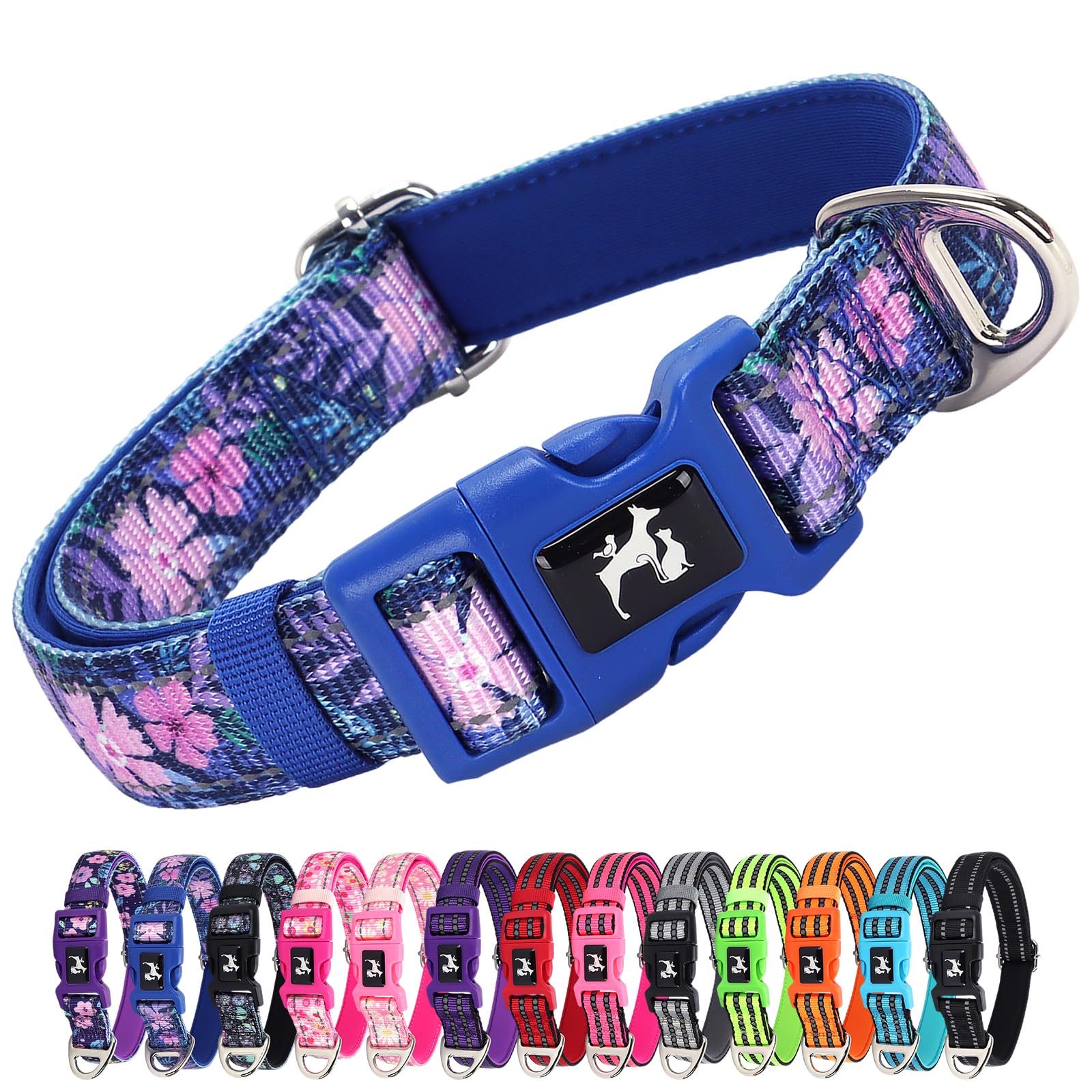Reflective Dog Collar For Medium, Large & Extra Large Dogs - Adjustable Floral Design Stylish Gift Pet Collars For Walking, Runn