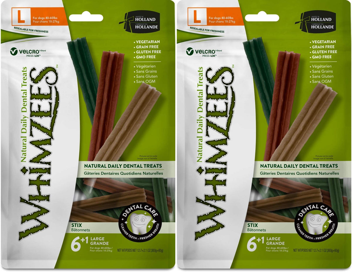Whimzees 2 Pack Of Stix Grain-Free Dental Dog Treats, 7 Large Chews Each