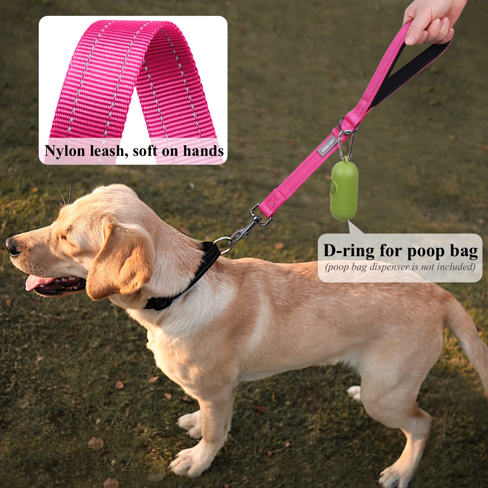 Vivaglory Short Dog Leash For Medium & Large Dogs, 18Inch, Pink