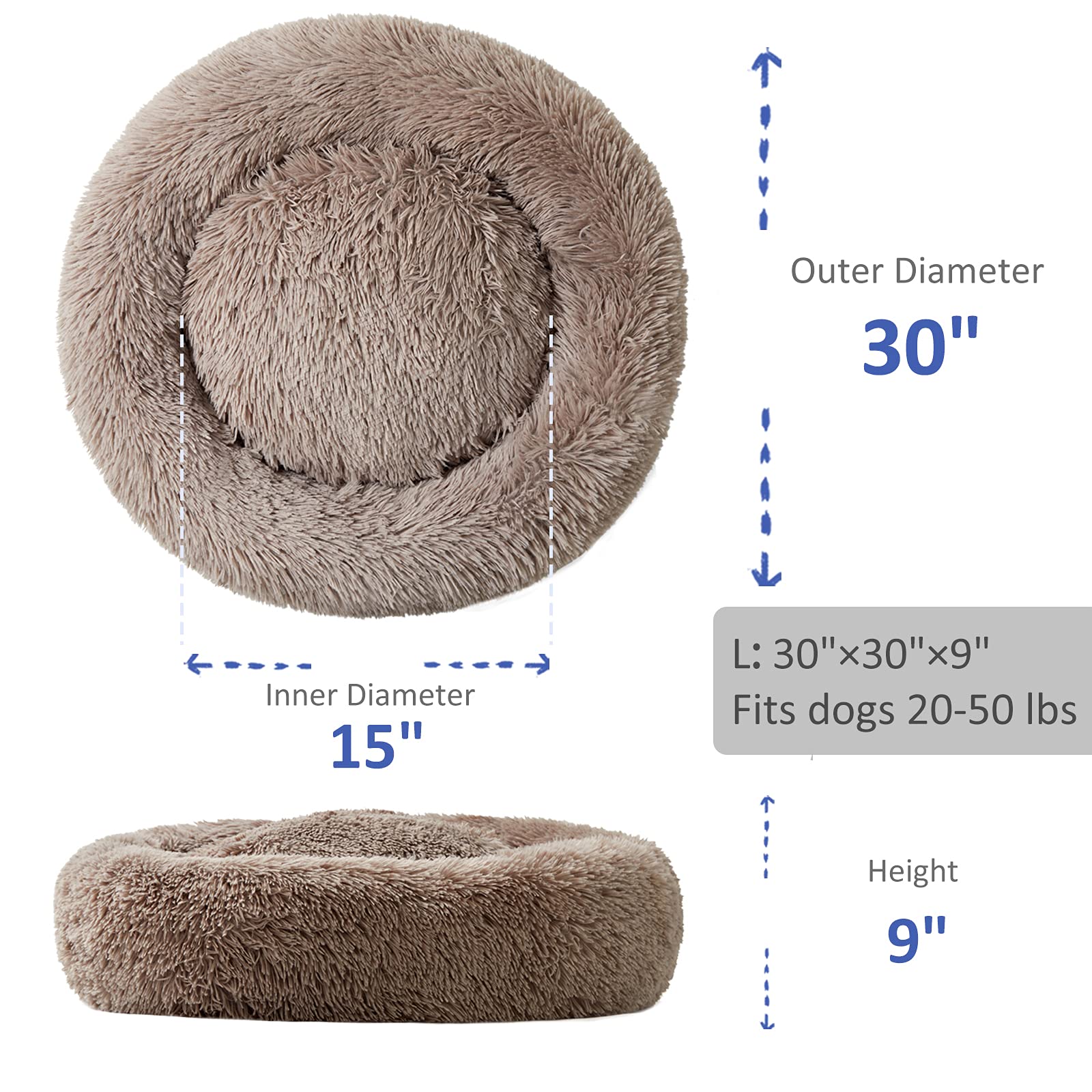 Washable Dog Round Bed Small, Donut Dog Bed Small Dog, Comfy Dog Calming Cuddler Bed