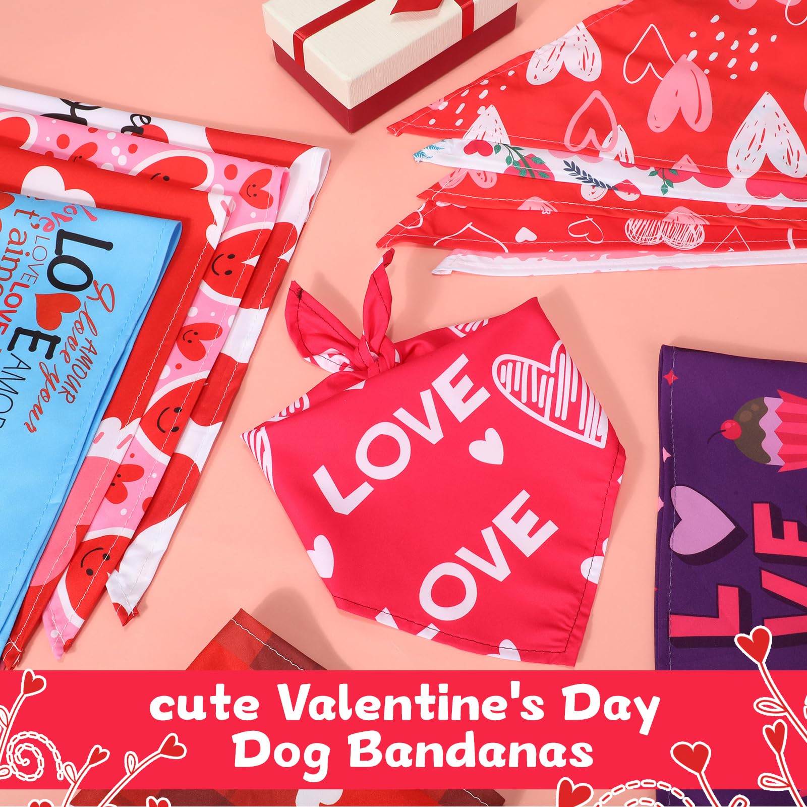 Abbylike 150 Pcs Valentines Day Dog Bandanas Bulk Heart Bandanas Triangle Washable Dog Scarf Adjustable Pet Bib Handkerchief For