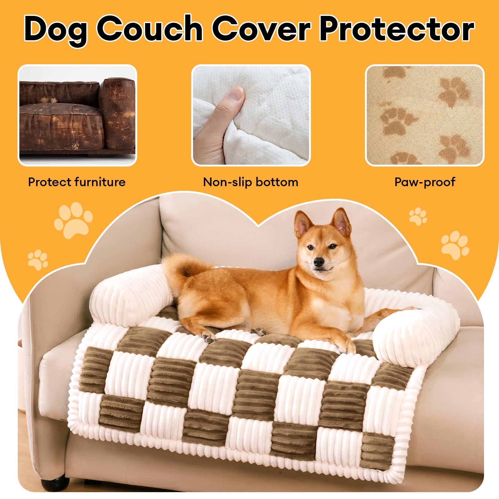 Funny Fuzzy Couch Covers For Dogs, Pet Couch Covers For Sofa Classic Chessboard Cozy Plush Bed Mat Pet Cover For Couch Furniture