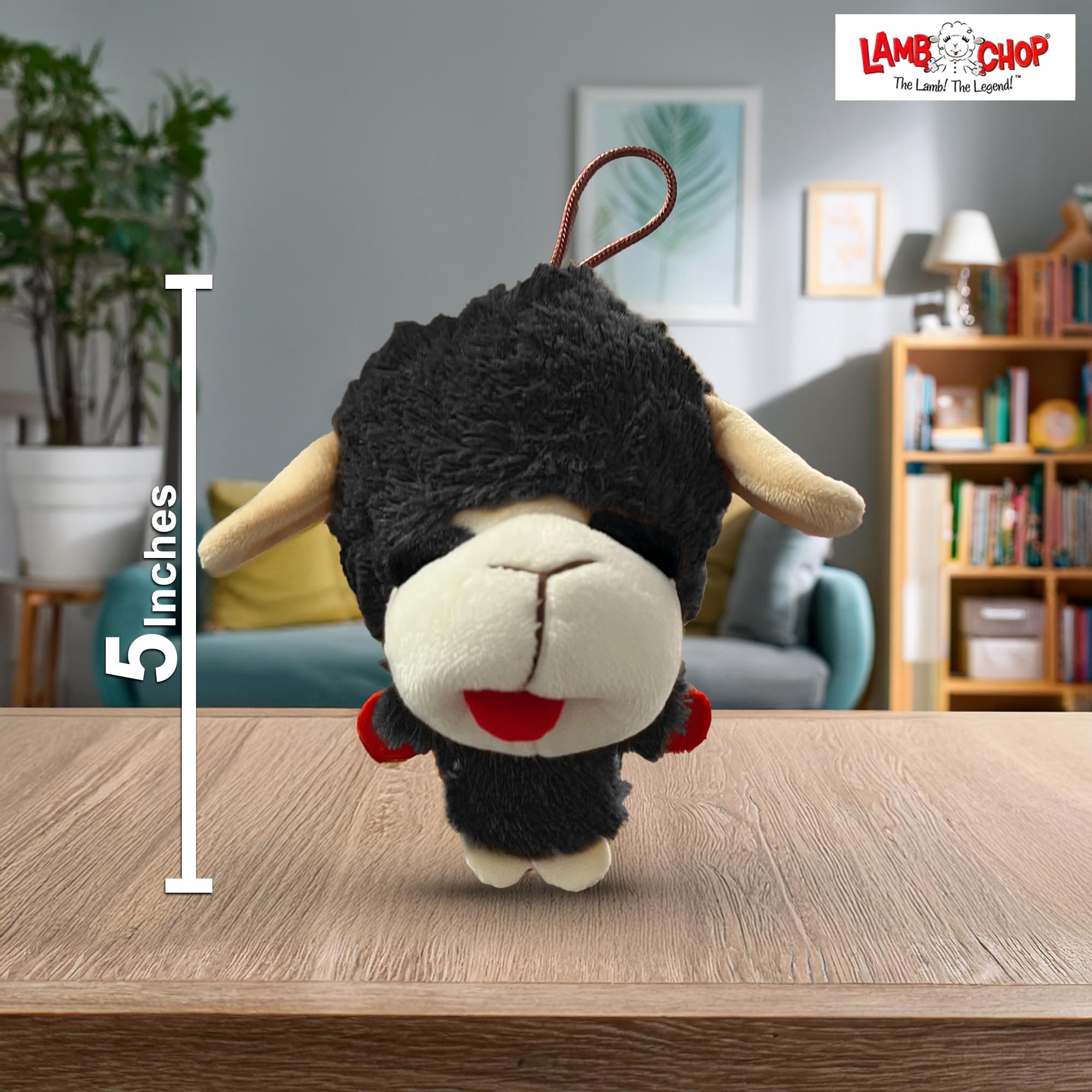 Multipet Knobby Noggins Dog Toy Lamb Chop | Squeaky Plush Toy for Small/Medium Breeds | 5" | Black | Officially Licensed