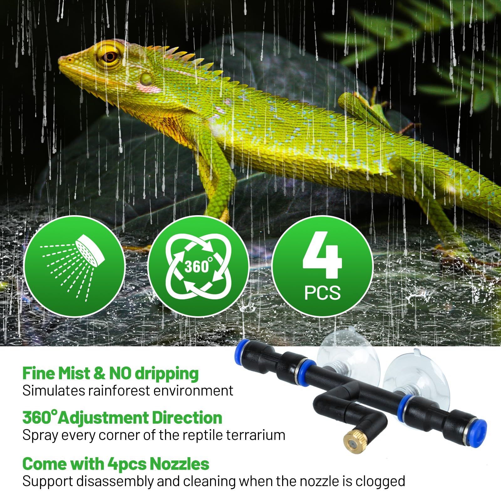 Cavachew 10L Reptile Mister With 4Pcs Nozzles, High Pressure Reptile Mister System With Timer, Automatic Mister Fogger For Repti