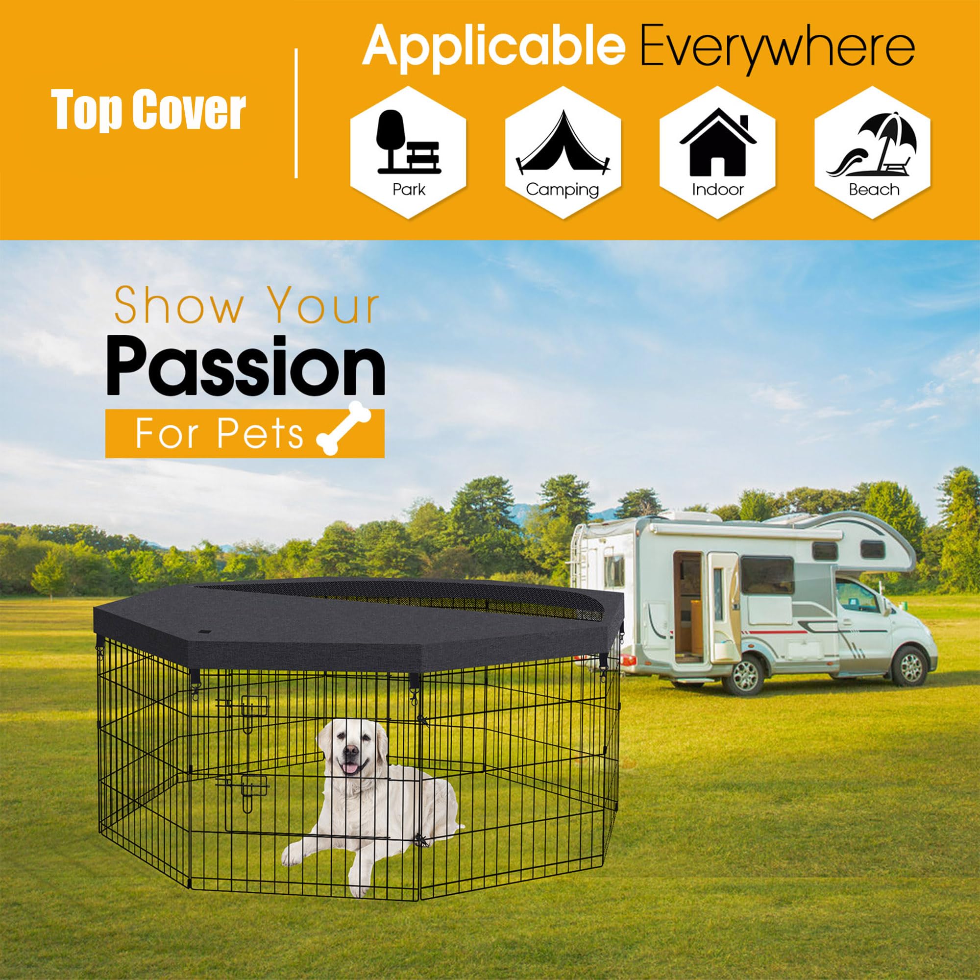 Dog Pet Playpen 8 Panel 24 Inch Top Cover For Small Medium Pets Indoor Outdoor (Only Cover,Playpen Not Included)(Black Top Cover