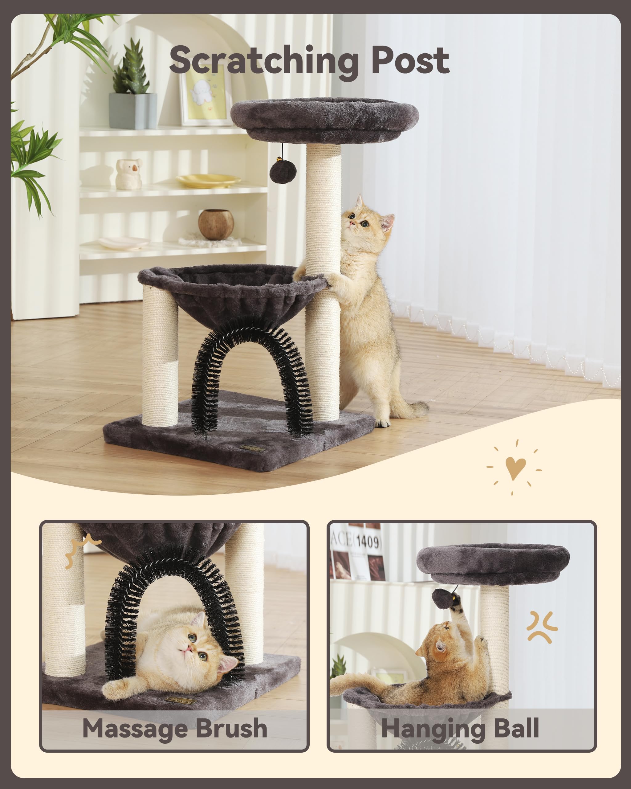 HOOPET Cat Tree Tower for Indoor Cats, 27.8 Inches Multi-Level Cat Tree with Scratching Posts Plush Basket & Perch for Play Rest