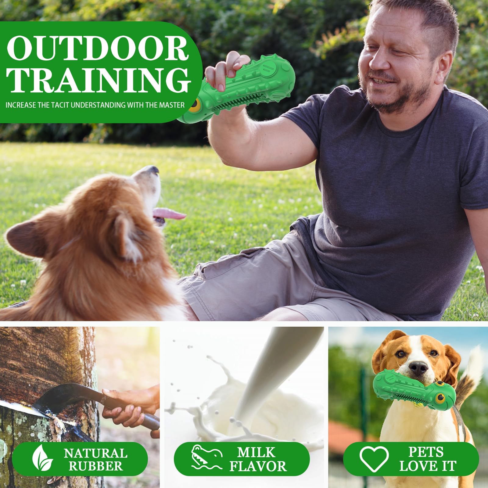 Zikaton Dog Squeaky Toys For Aggressive Chewers, Dog Chew Toys For Large Medium Breed Dog, Dog Toys, Tough Durable Dogs Toys With Natural Rubber (Green)