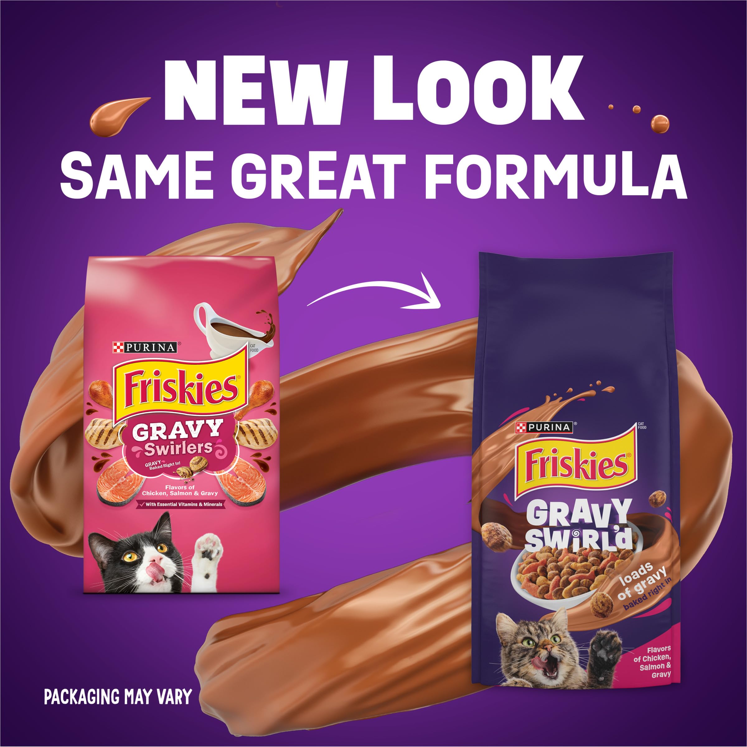 Purina Friskies Dry Cat Food Gravy Swirld With Flavors of Chicken, Salmon and Gravy - 3.15 lb. Bag