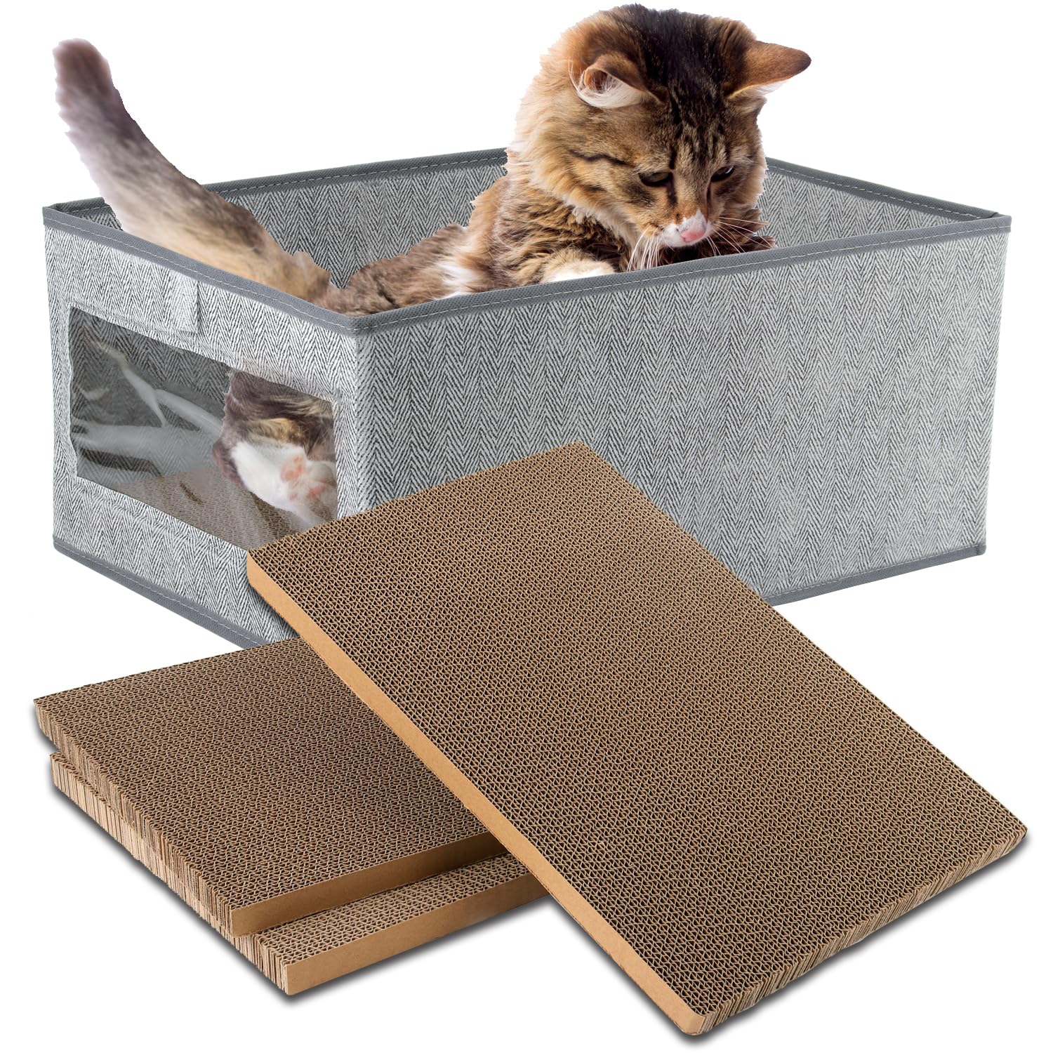 Kichwit Large Cat Scratching Pads, 3pcs Cat Scratcher Cardboard with a Box, Reversible Cat Scratching Board,16.5 x 11.7 (Large)