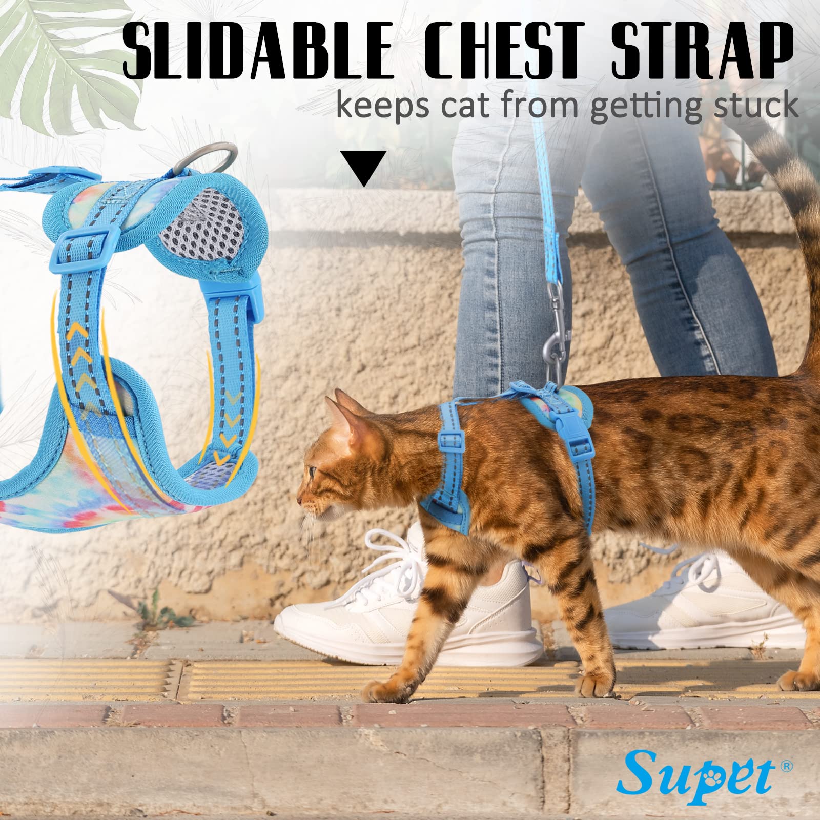 Supet Cat Harness And Leash Escape Proof For Walking, Adjustable For Large And Small Kittens Dogs