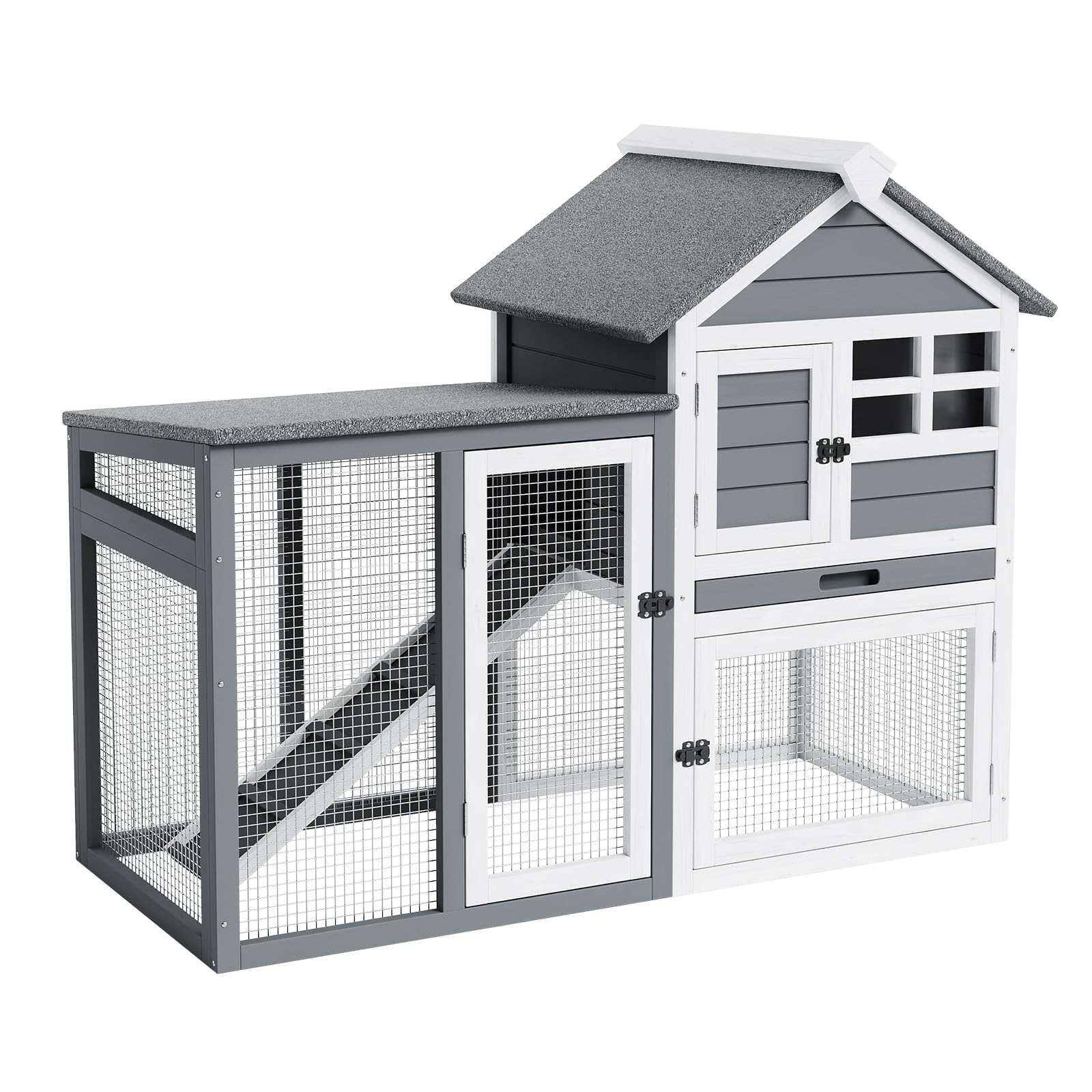 GarveeLife Small Wooden Chicken Coop, 2-Story Rabbit Hutch Indoor Outdoor with Waterproof Roof, Bunny Cage with Pull Out Tray an