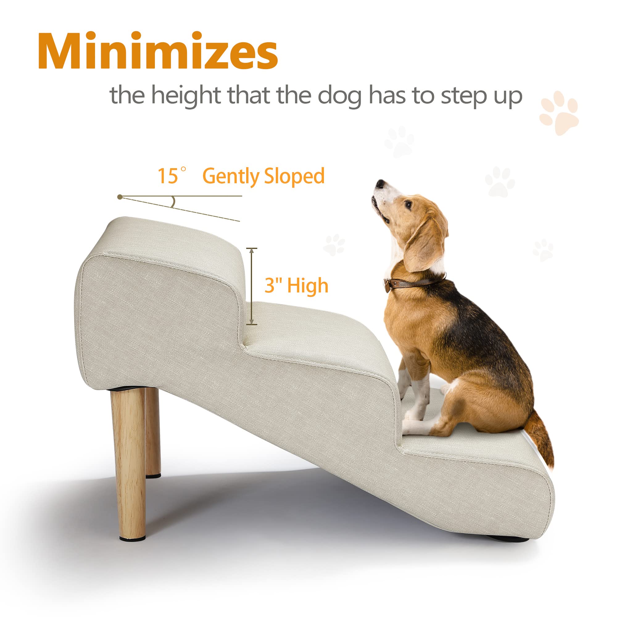 Senneny Imitation Linen Faux Leather Dog Stairs, For Pets Up To 150 Lbs, Waterproof, Scratch Resistant Pet Steps/Stairs With Hig