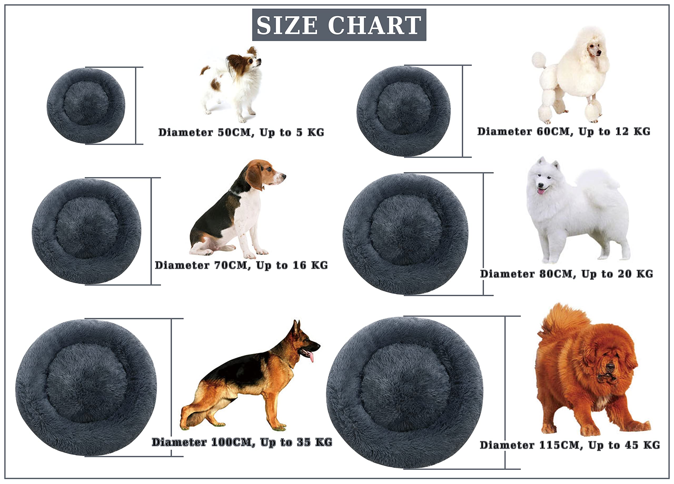 Comlax Calming Donut Dog Beds, 39 Inches Round Cushion With Removable Washable Cover, Anti-Anxiety Faux Fur Cuddler, Fluffy Comf