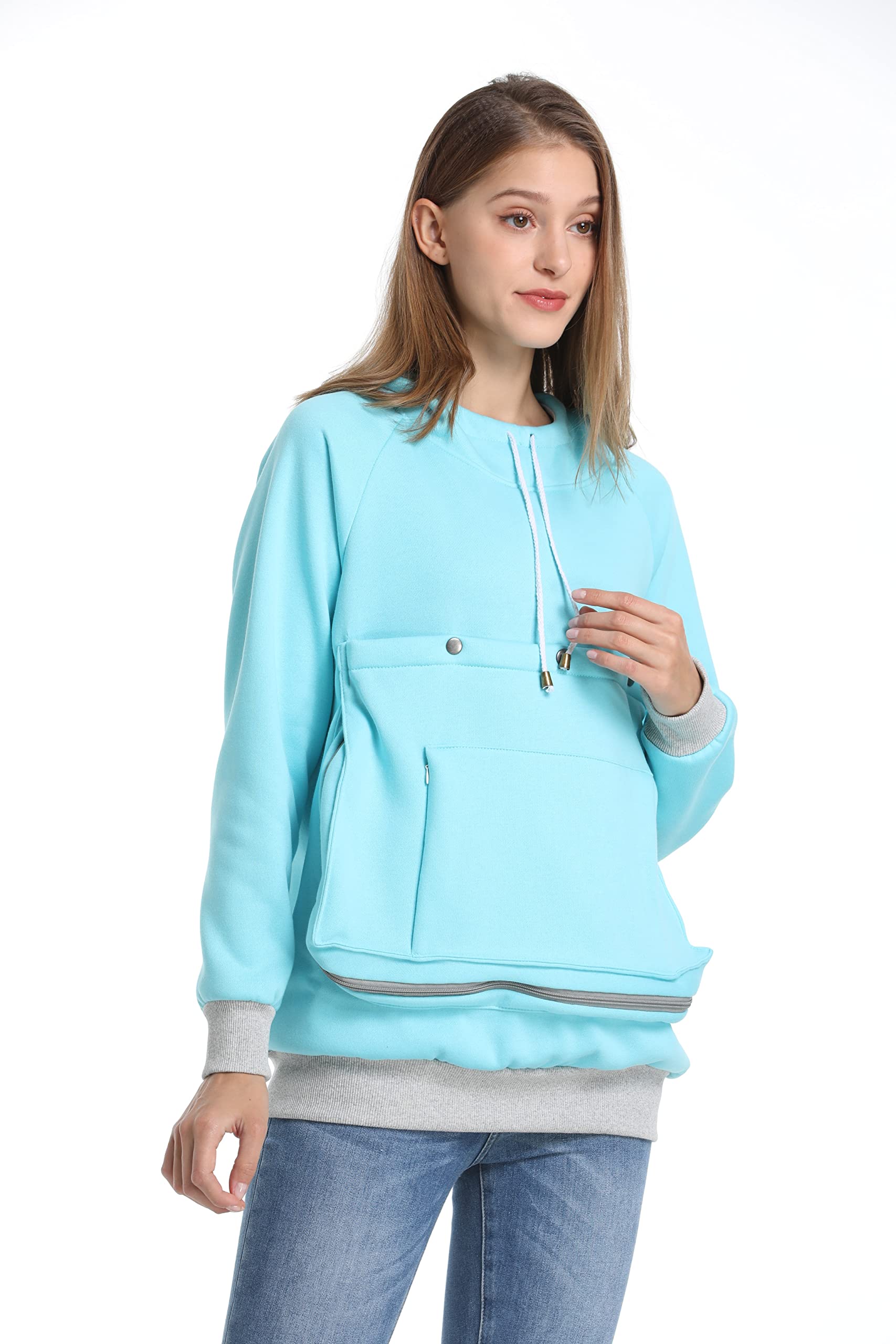 Alyc Cat Dog Carrier Hoodie Large Pet Pouch Sweatshirt Puppy Kitten Holder Pullover Top Kangaroo Hoodies For Women Sky Blue