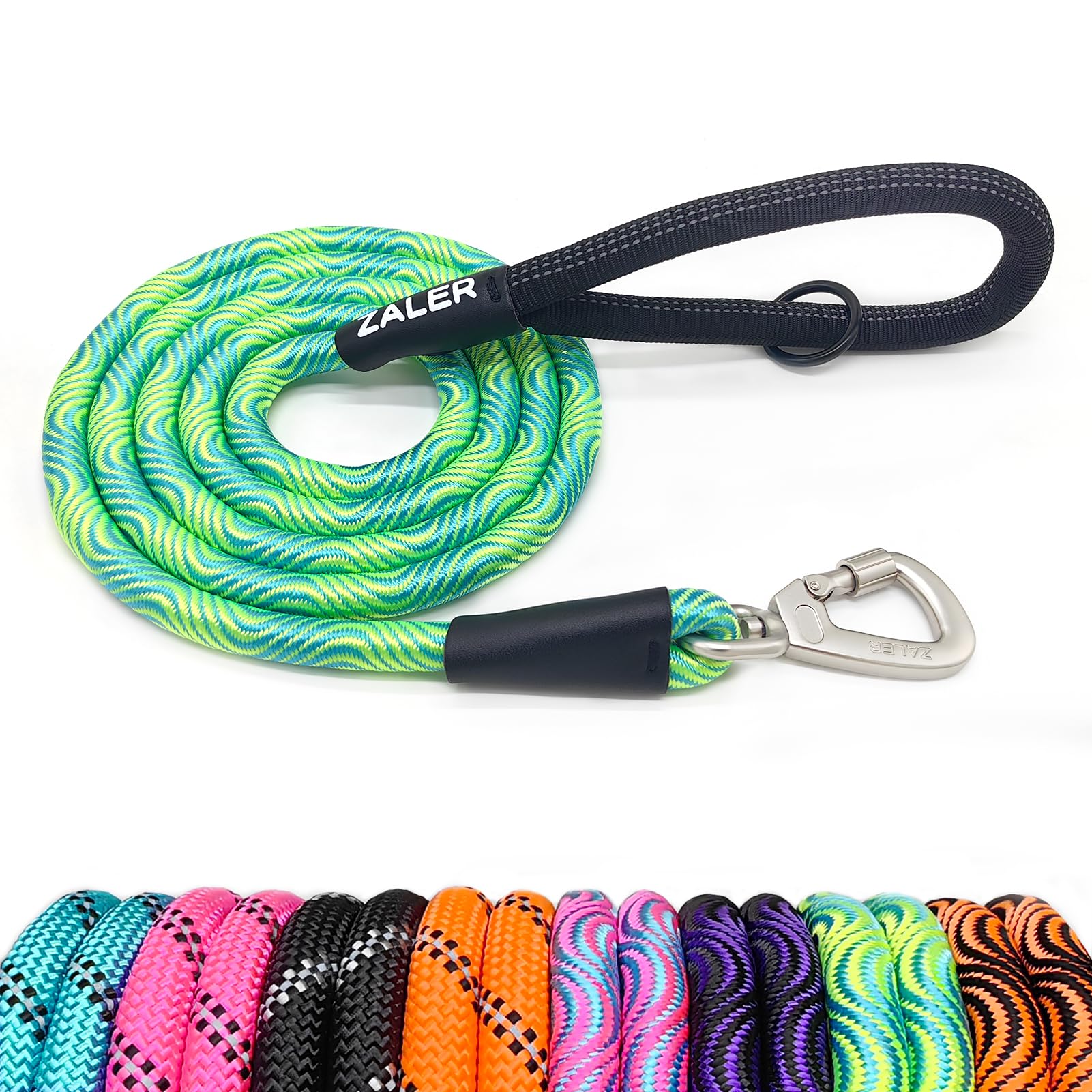 Zaler Heavy Duty Dog Leash, 4/5/6/10/15/20/30/50 Foot With Carabiner, Nylon Pet Lead For Large And Medium Dogs (4Ft, Blue Green)