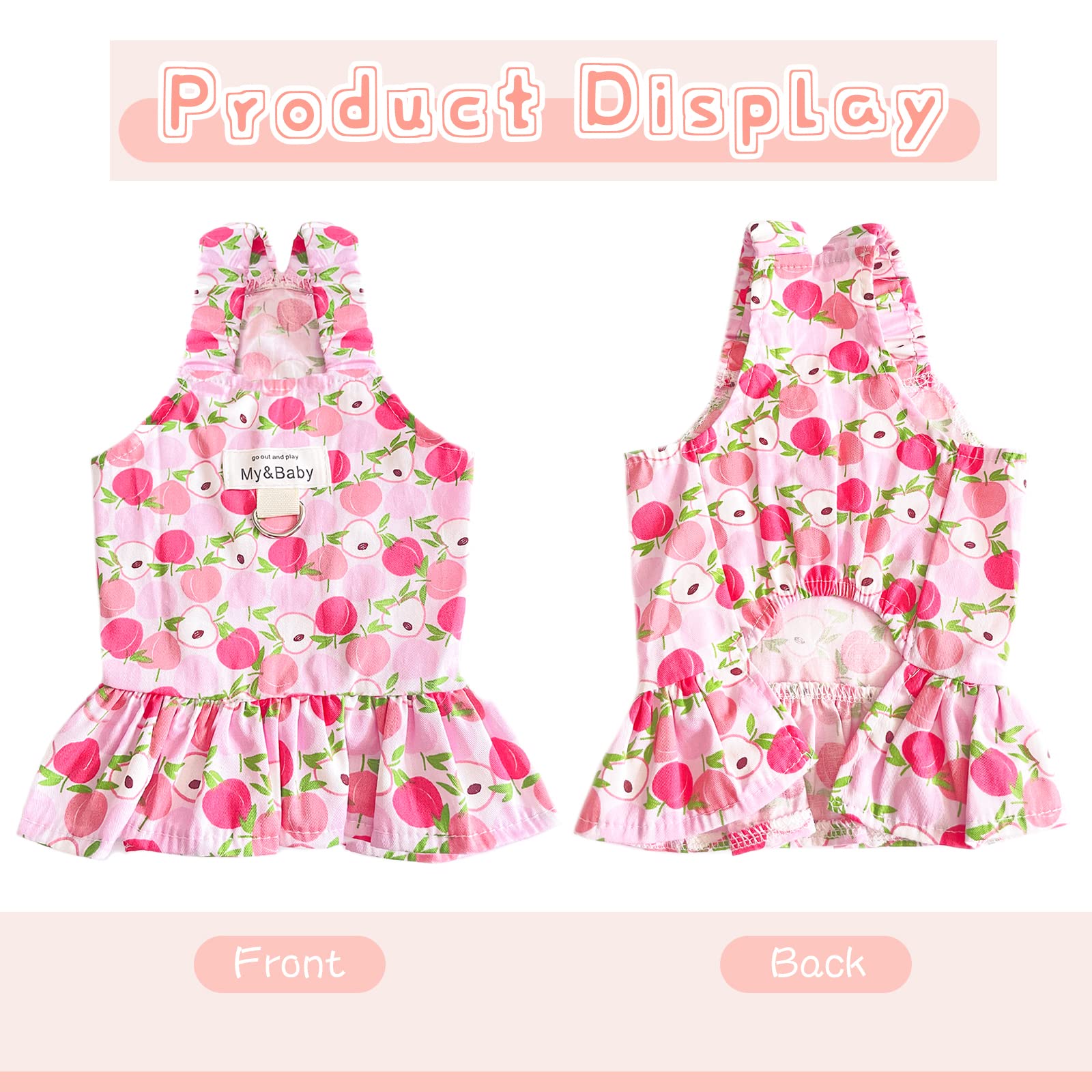 Petpubgnzs Small Dog Dress Harness And Leash Set - Cute Princess Dog Dresses, Soft Fruit Print, Pink Apple, Xl