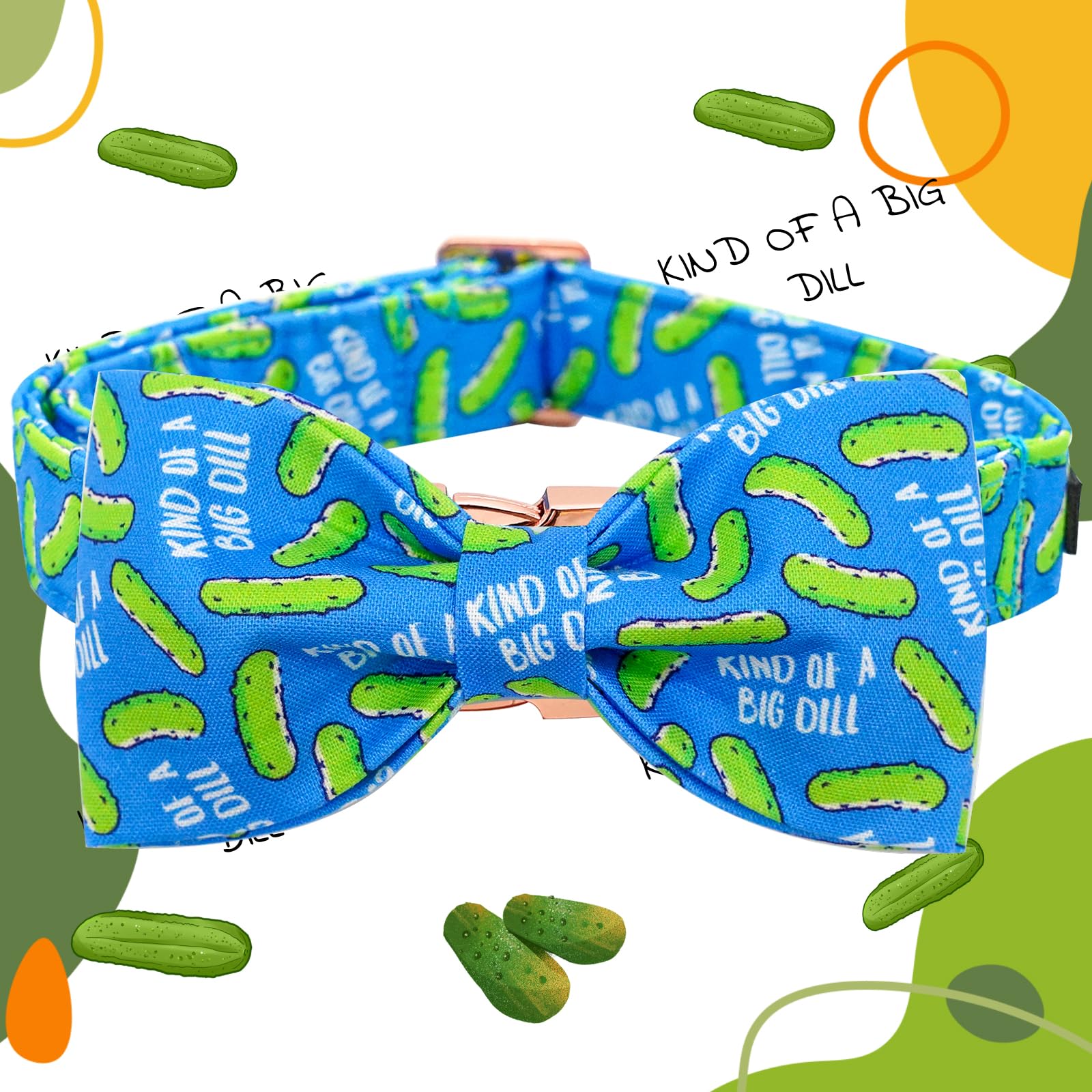 Elegant little tail Dog Collar, Dog Collar with Bow tie, Dill Pickles Print Dog Collar Pet Collar Boy Cute Bowtie Collar Dog for